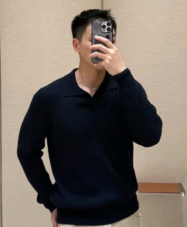 Item ID 9116 LP Old Money Series V-neck Knitted Sweater Wool Blended Fabric Solid Color Collar Ribbed Long Sleeve Cashmere Sweater