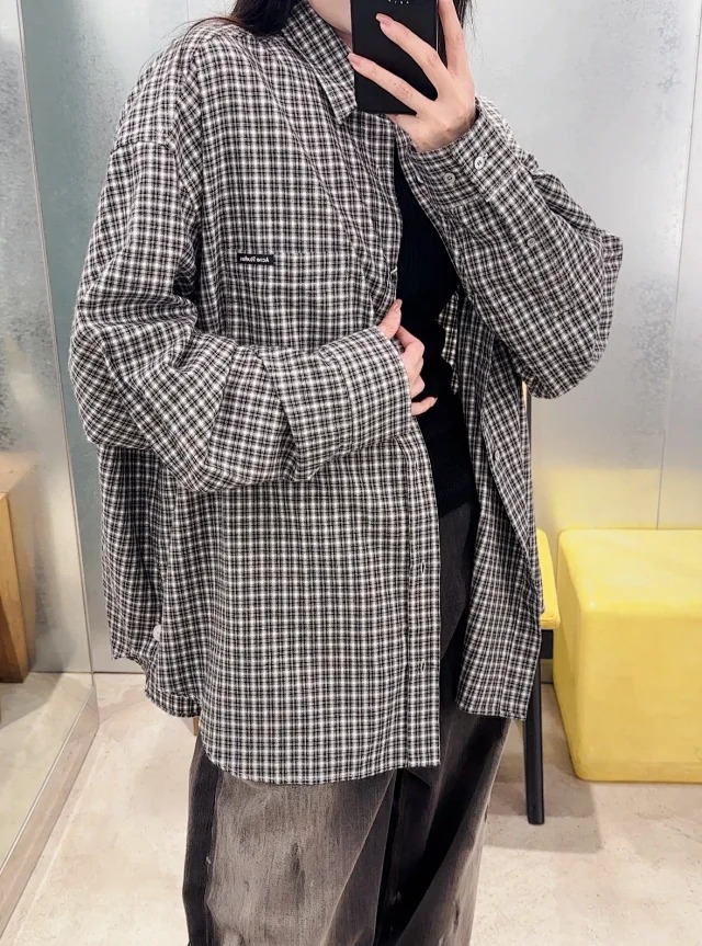 Item ID 9018 Acne Left chest pocket logo flannel long sleeved shirt