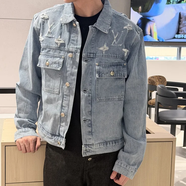 Item ID 9113 1V High-end custom FW26 Logo single-breasted lapel pocket long-sleeved denim jacket