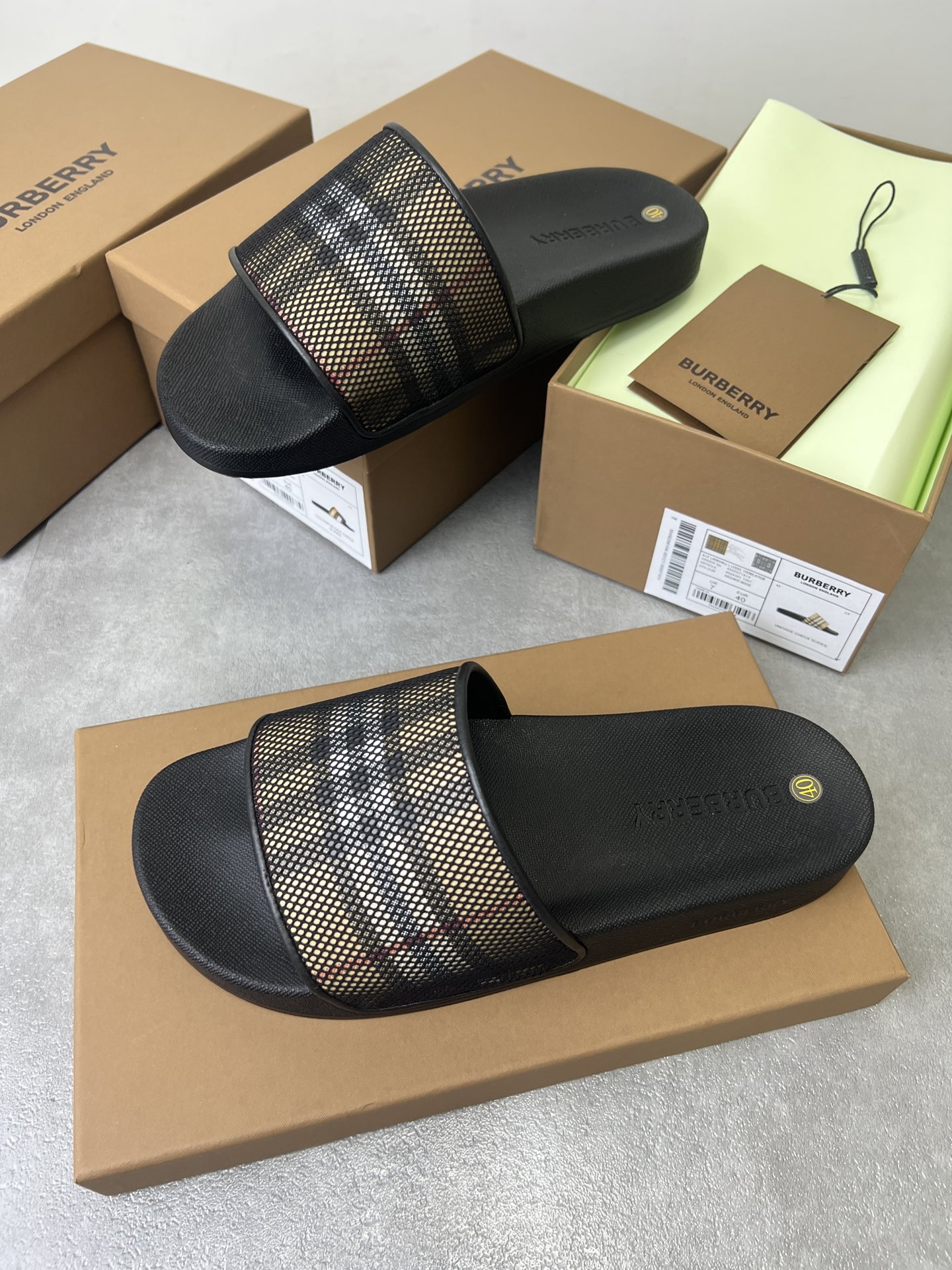 bbr 网眼格纹拖鞋 内衣羊皮