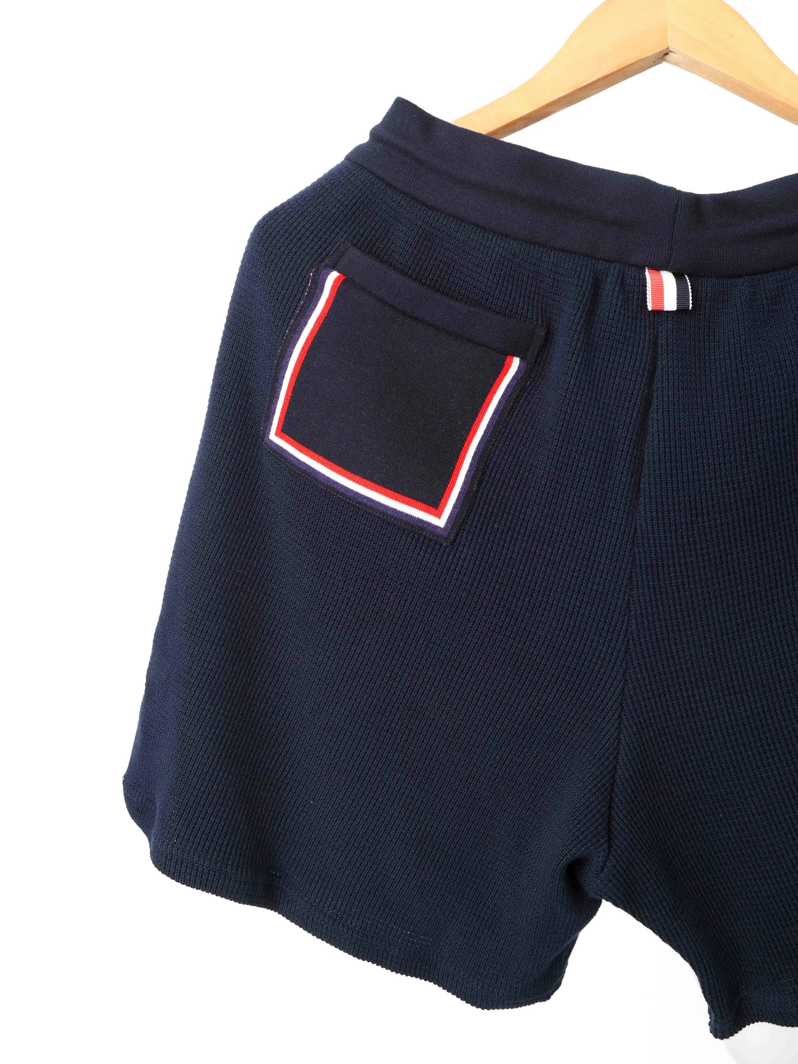 Item ID 8244 THOM-BR0WNE - _Waffle_ TB Shorts - Cotton Texture Casual Shorts - Navy