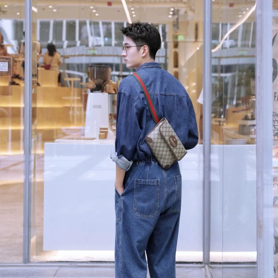 Item ID 8478 Guc GC Double G Old Flower Embossed Bag Leather Flip Cover Bag Jacquar