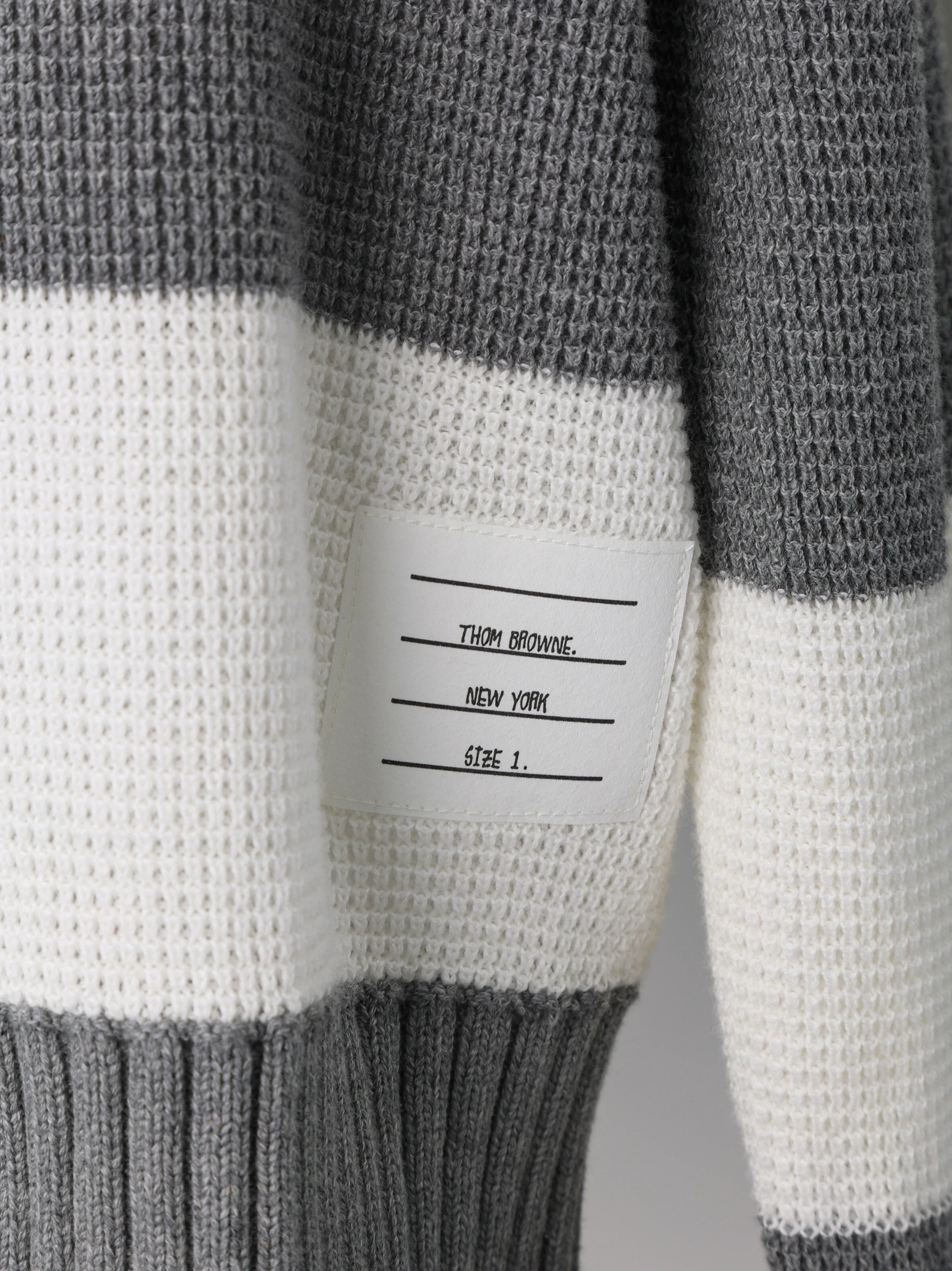 Item ID 8191 THOM-BR0WNE-TB-2024-ss-Grey white striped knitted polo shirt - Double