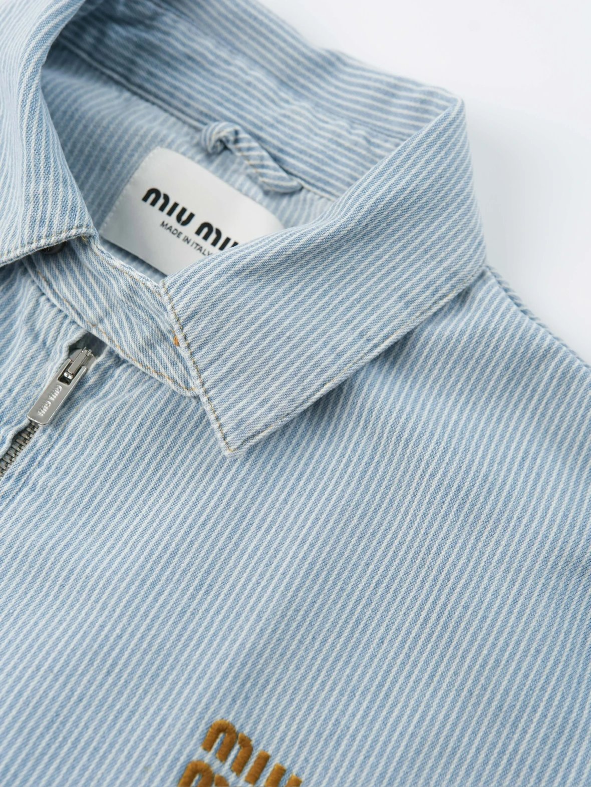 Item ID 8037 M1UM1U Miu Miu embroidered loose striped denim “ Heavy industrial wash