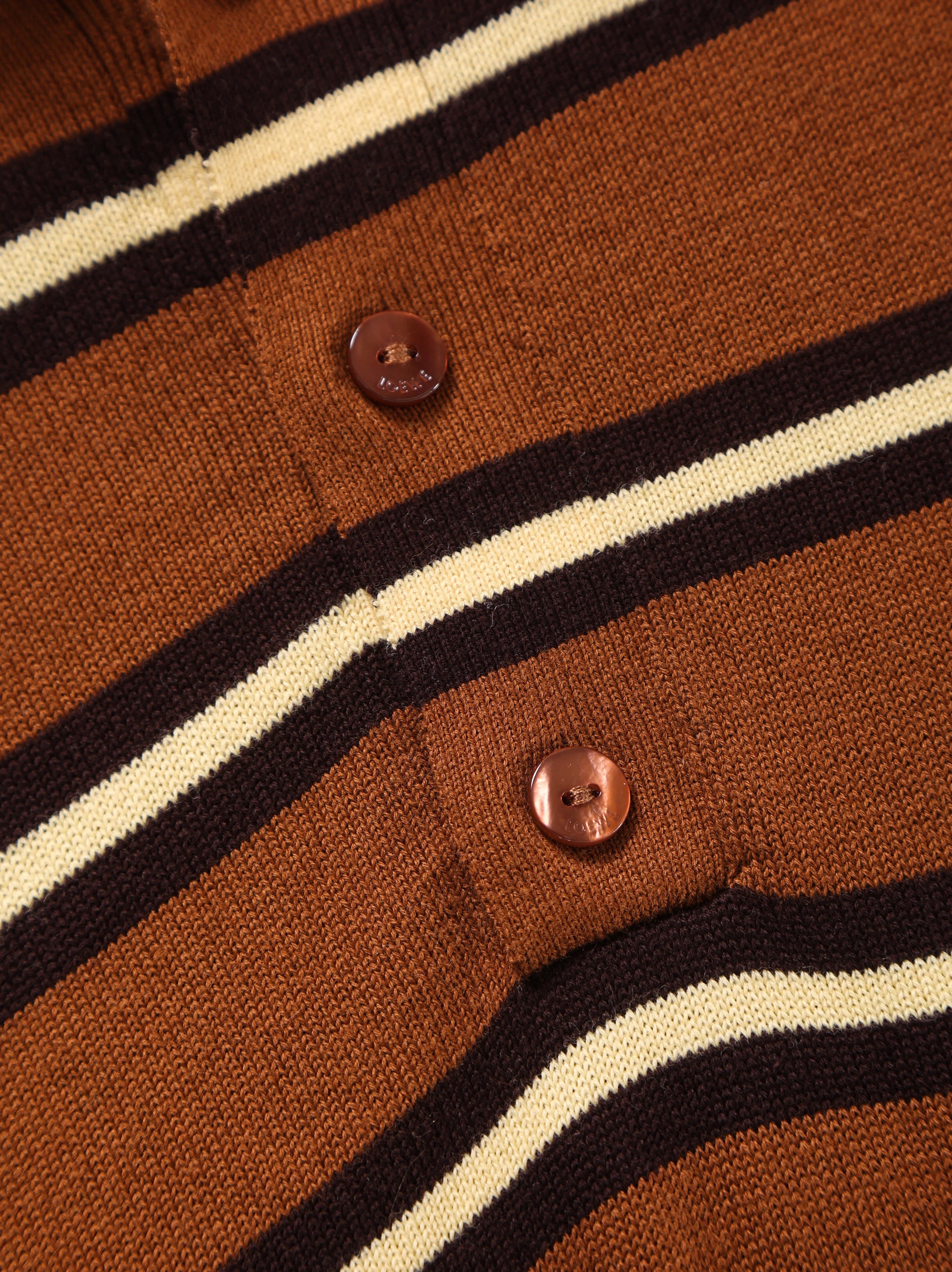 Item ID 8182 L0EWE-Luoyiwei-2024-ss-striped knitted pure cotton polo shirt - brown