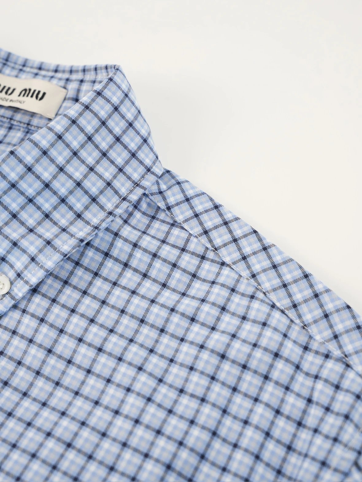 Item ID 8221 Miu Miu -SS25- Plaid Logo embroidered shirt -“40 Tencel blend ” long s