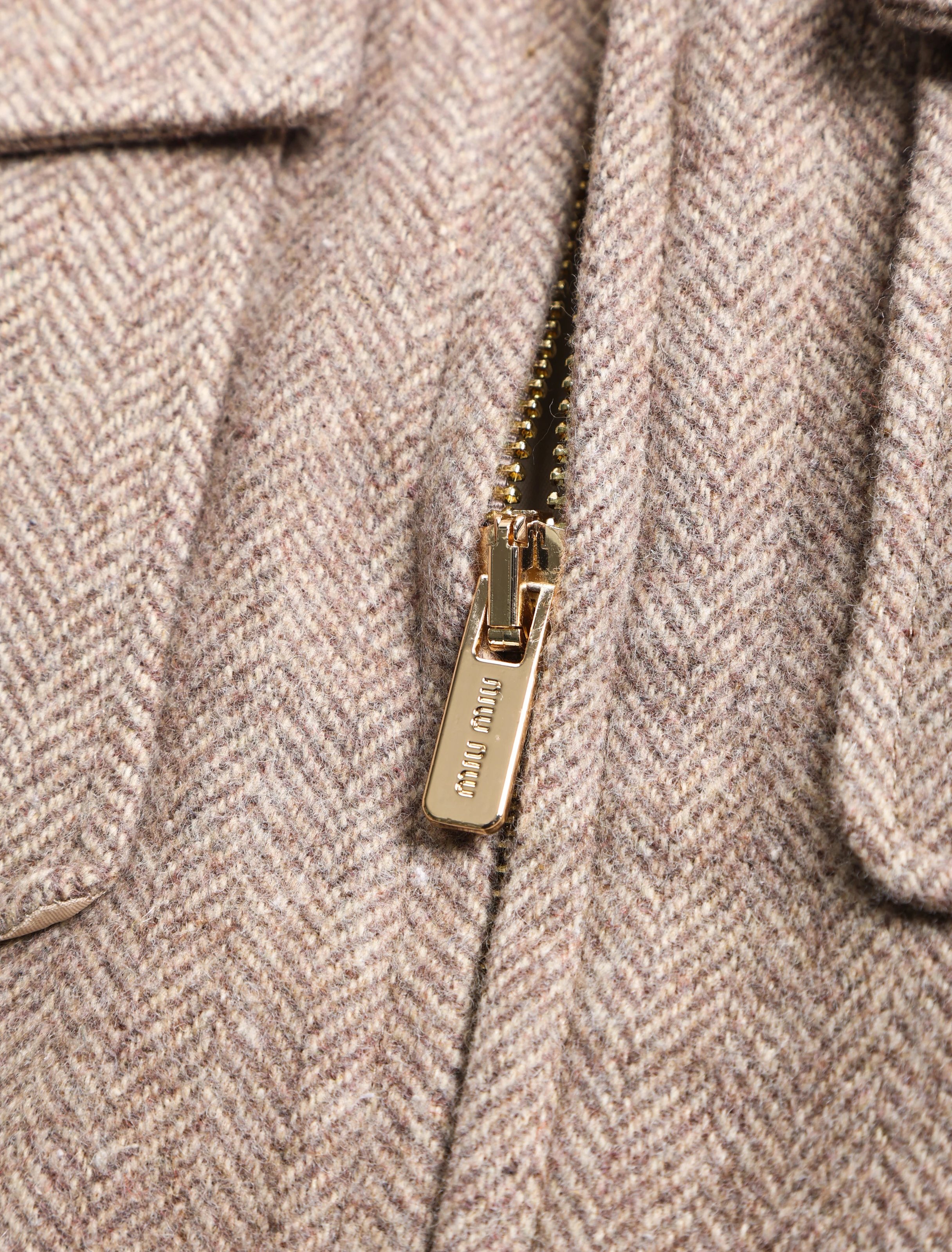  Item ID 8035 M1u-Miu-2024-ss-herringbone wool Harrington jacket - stand collar work