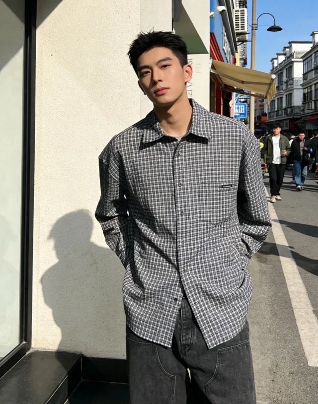 Item ID 9018 Acne Left chest pocket logo flannel long sleeved shirt