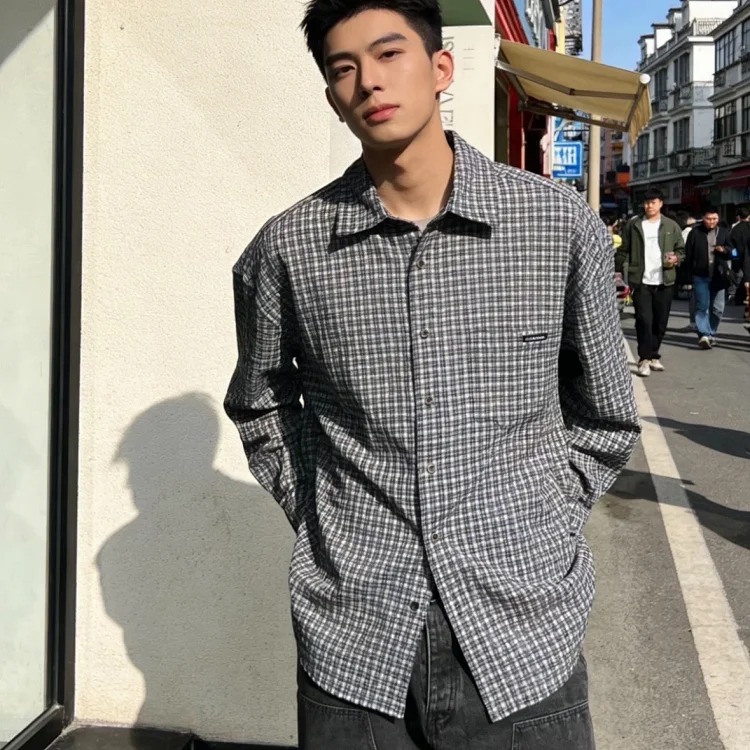 Item ID 9018 Acne Left chest pocket logo flannel long sleeved shirt