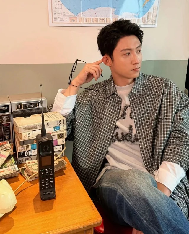 Item ID 9018 Acne Left chest pocket logo flannel long sleeved shirt