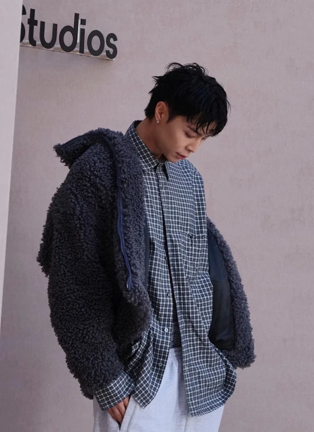 Item ID 9018 Acne Left chest pocket logo flannel long sleeved shirt