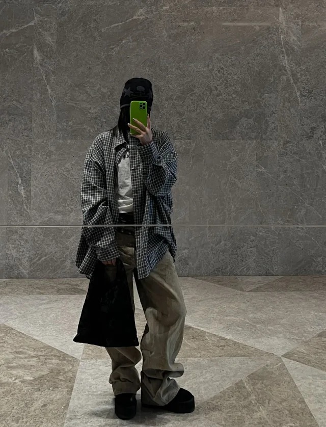 Item ID 9018 Acne Left chest pocket logo flannel long sleeved shirt