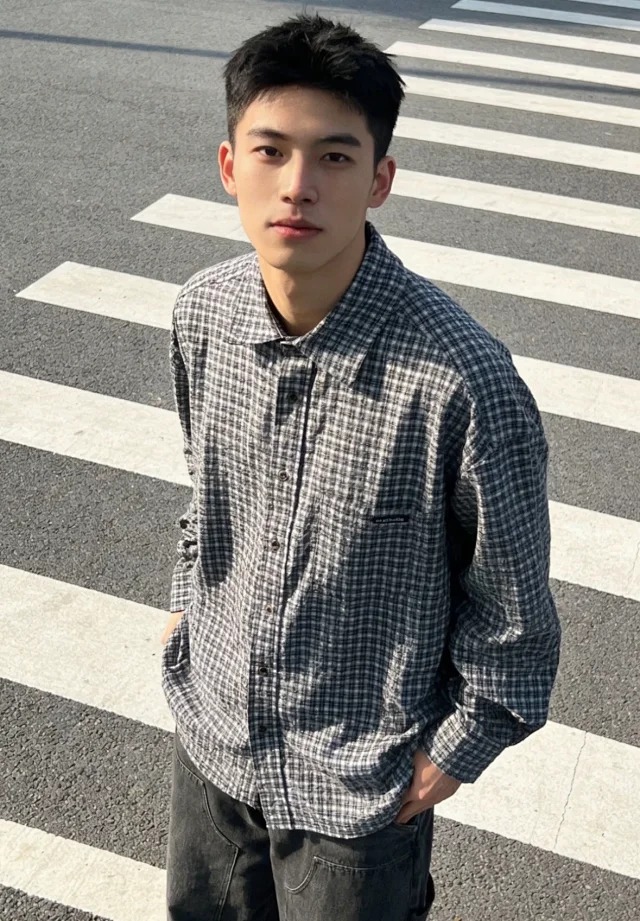 Item ID 9018 Acne Left chest pocket logo flannel long sleeved shirt