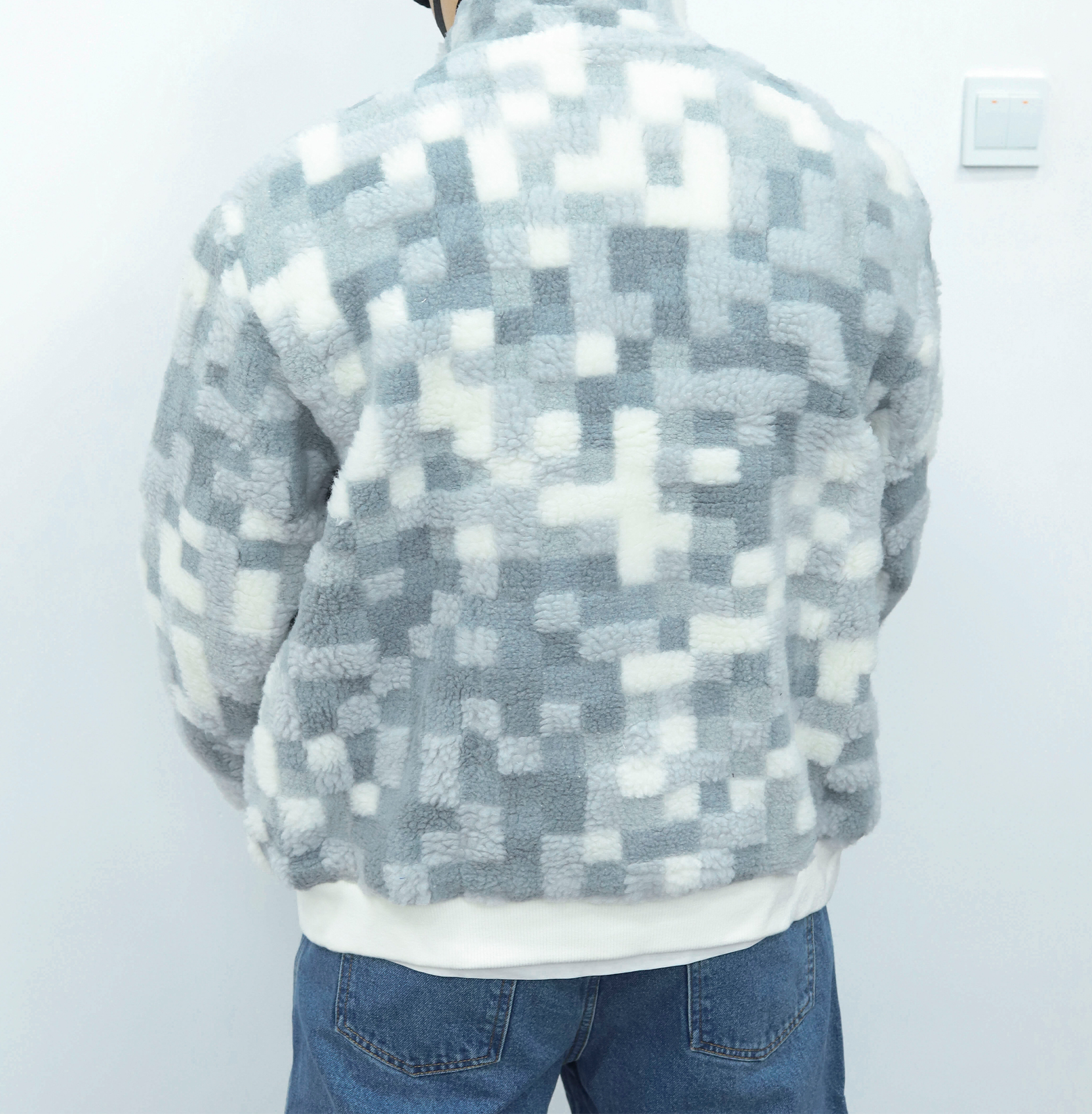 LV格子绒感拉链外套 蓝白色