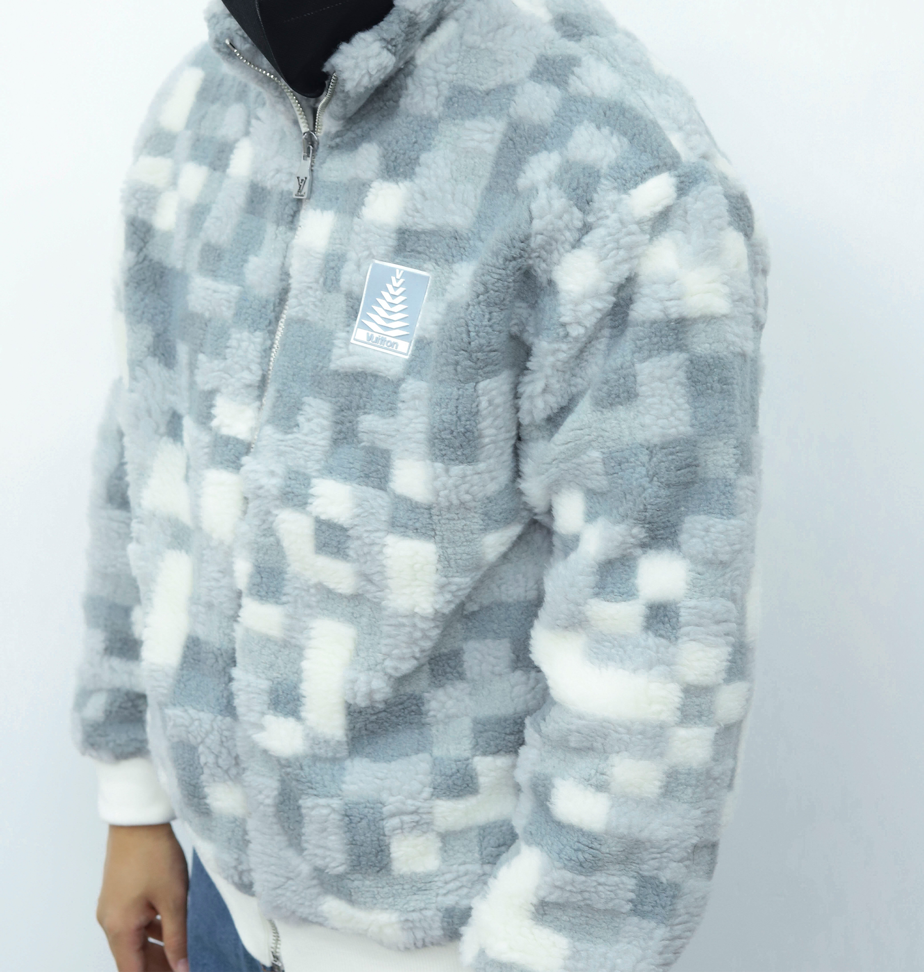 LV格子绒感拉链外套 蓝白色