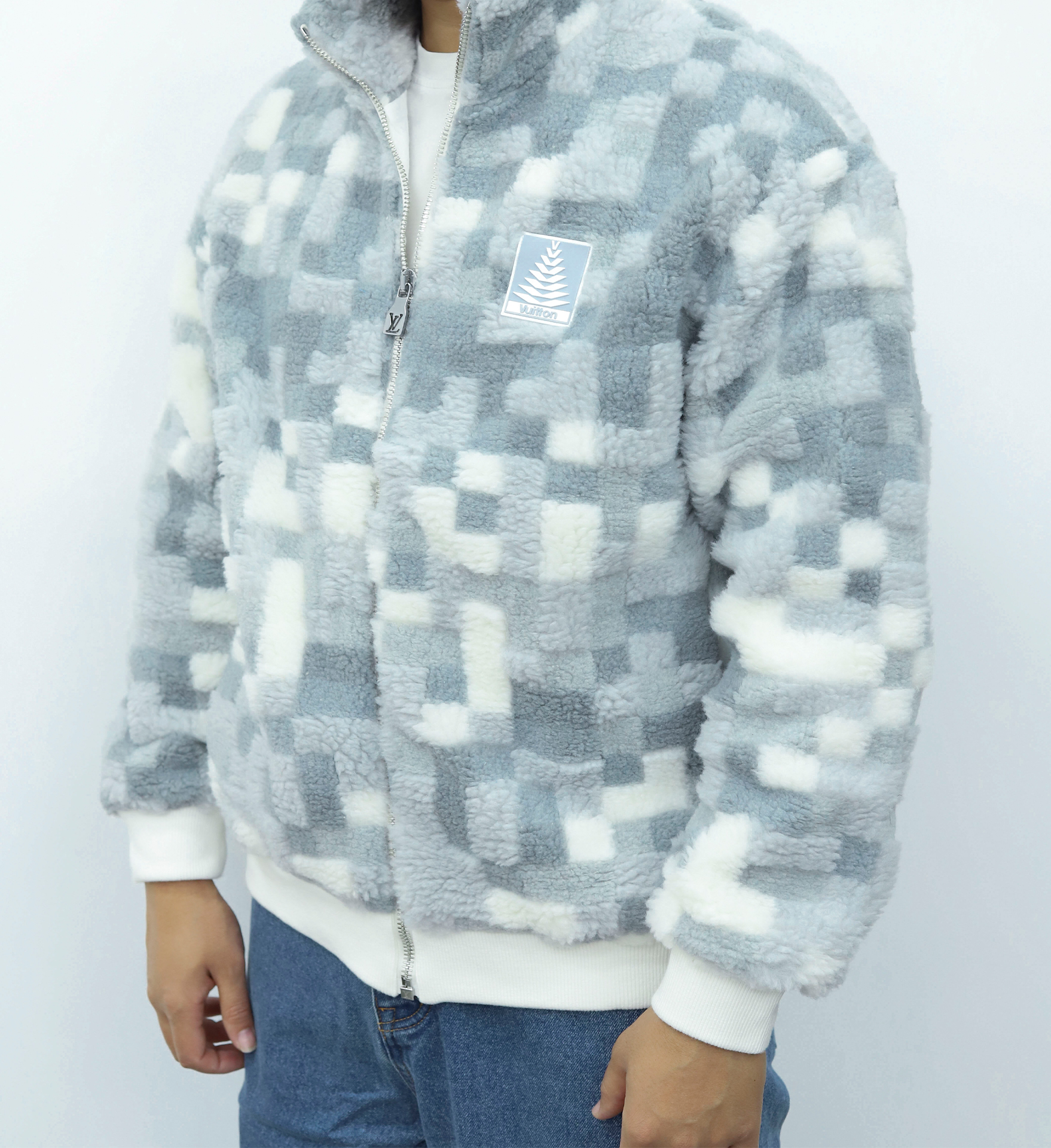 LV格子绒感拉链外套 蓝白色