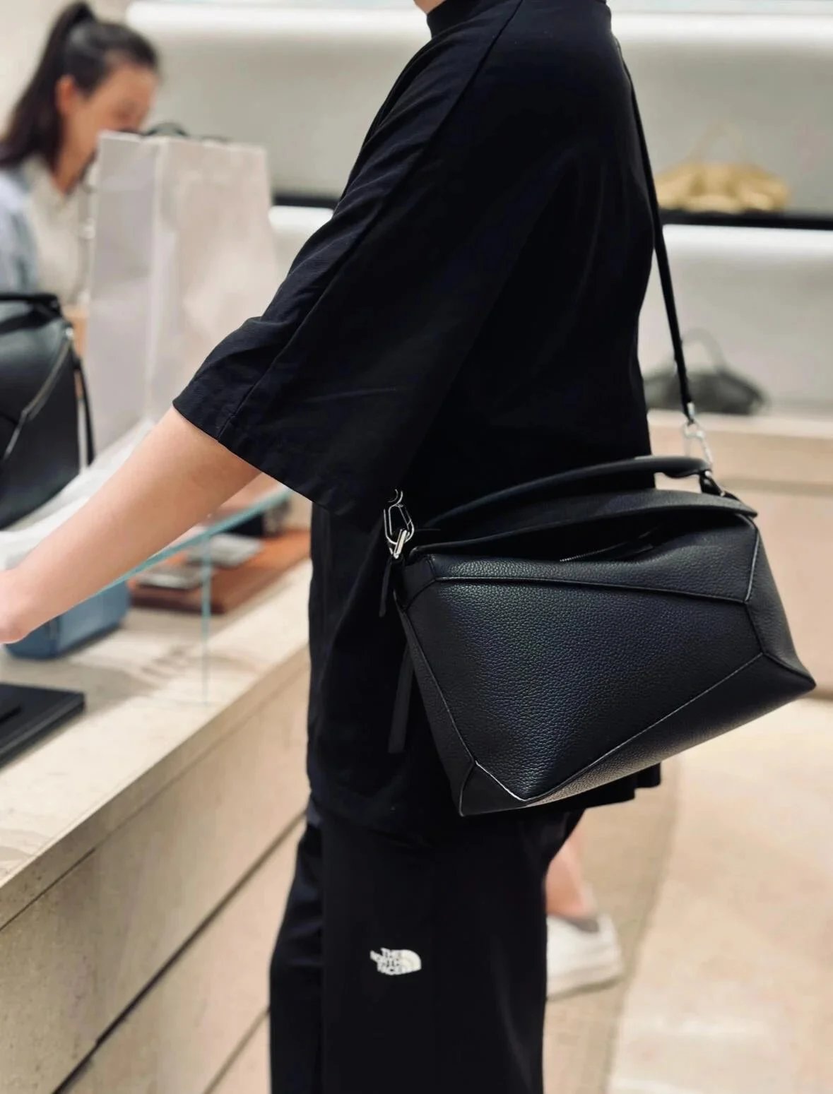 Item ID 8494 L0EWE Roewe Classic Buzz Anagram Leather Embossed Crossbody Bag Detach