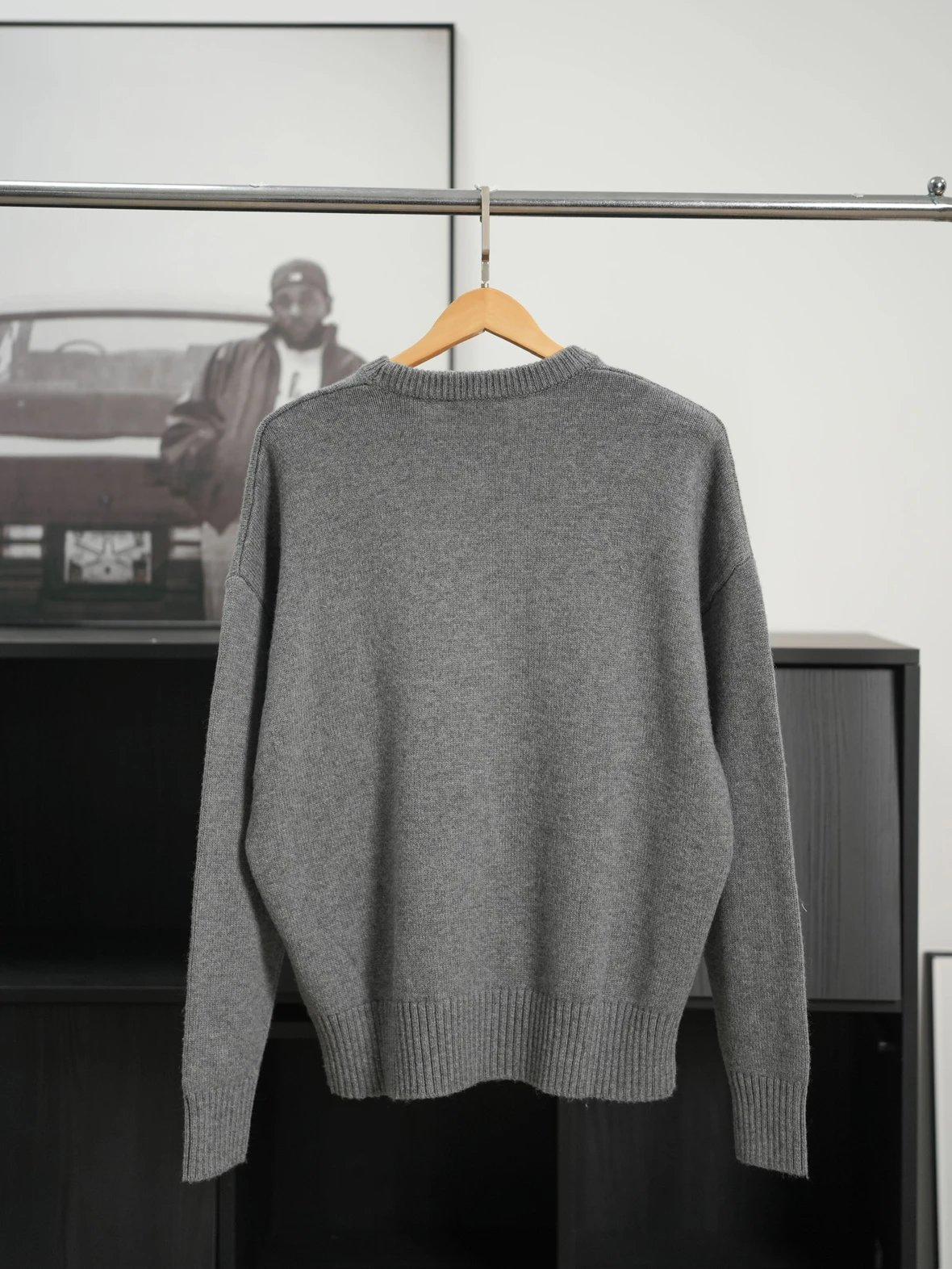 Item ID 8248 AMI Big love black label Logo Wool blend crew neck pullover sweater fo