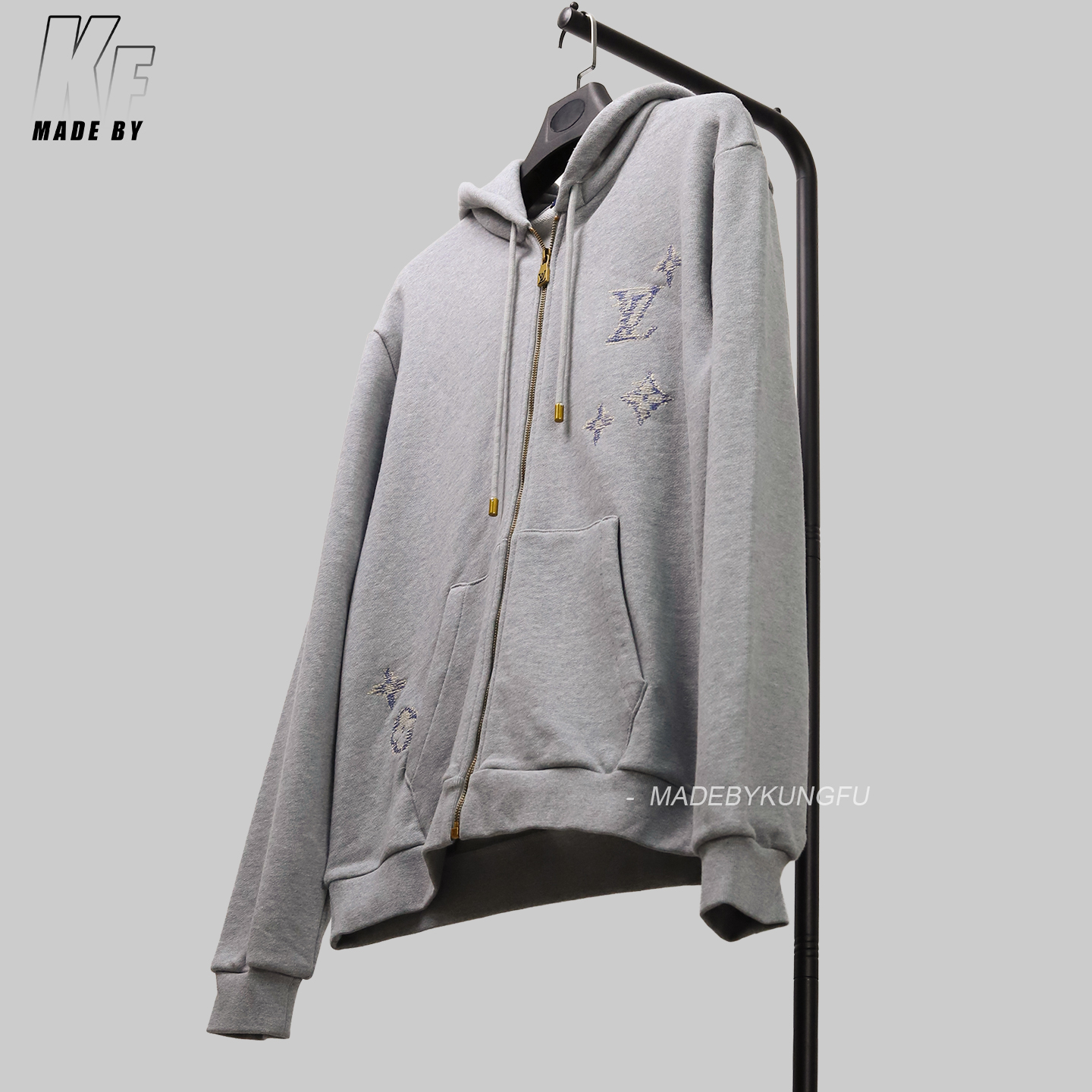 1V Fuzzy embroidery zip hoodie
