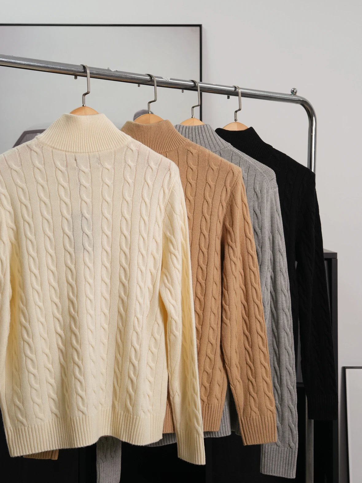 Item ID 8266 Ralph Half Chain Twisted Flower Sweater - Solid Color Half Zipper Stan