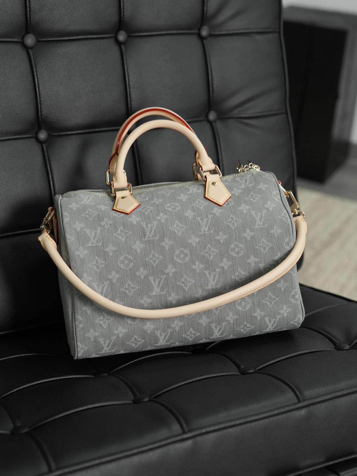 Item ID 8509 Speedy-Soft-30- Gray denim denim removable leather tag - Hardware acce