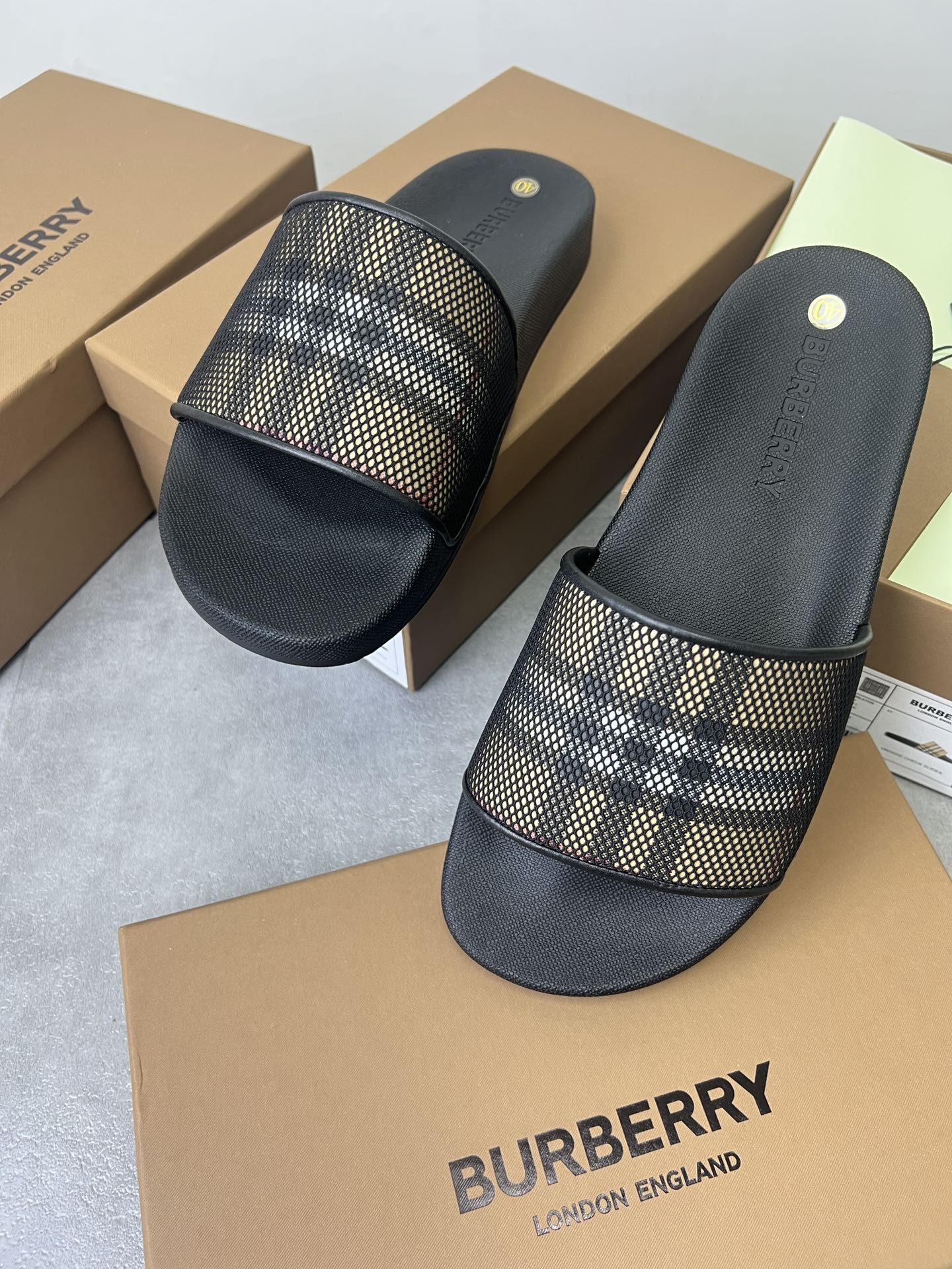 bbr 网眼格纹拖鞋 内衣羊皮