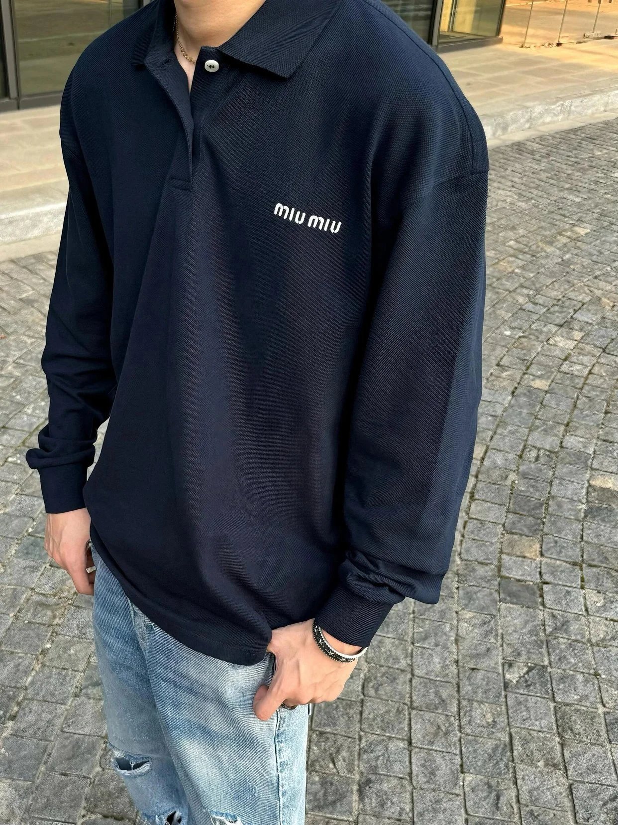 Item ID 8187 M1uM1u- Miu Miu -2024ss- chest embroidery polo shirt - Letter embroide