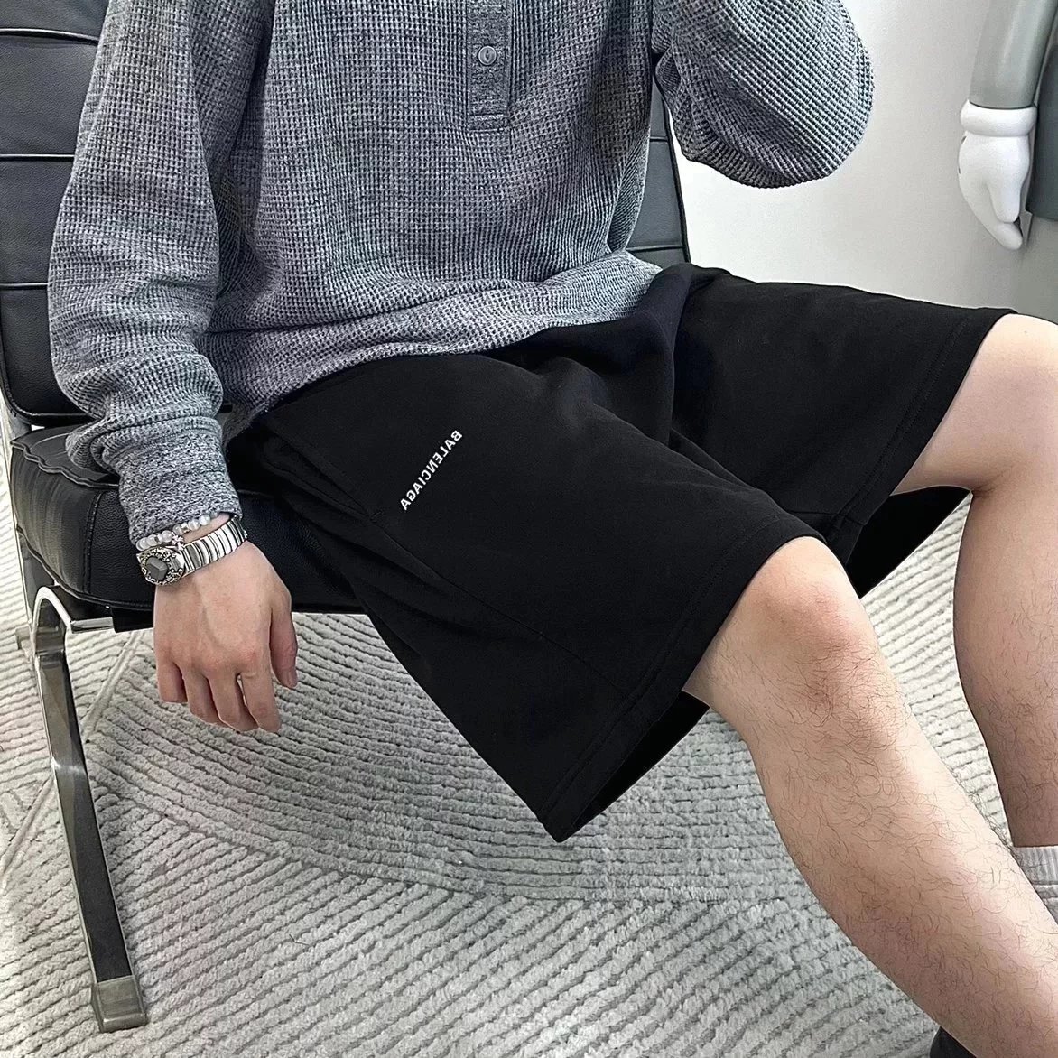 Item ID 8229 Balenci@ga- Paris-2024SS Reflective Letter Shorts - Basic Five Point C