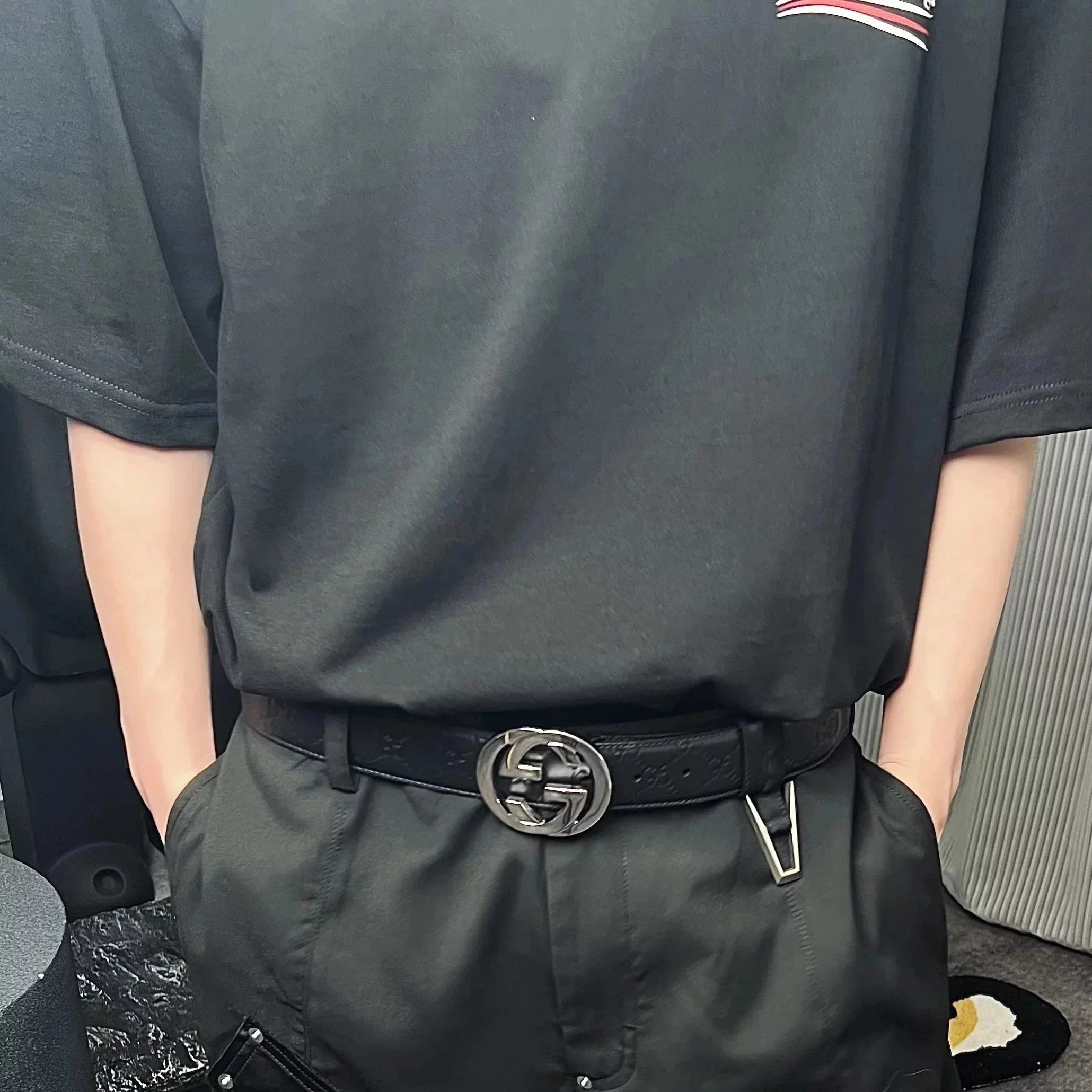 Item ID 8396 GUC belt - pair G logo logo belt - Classic old flower embossed black b