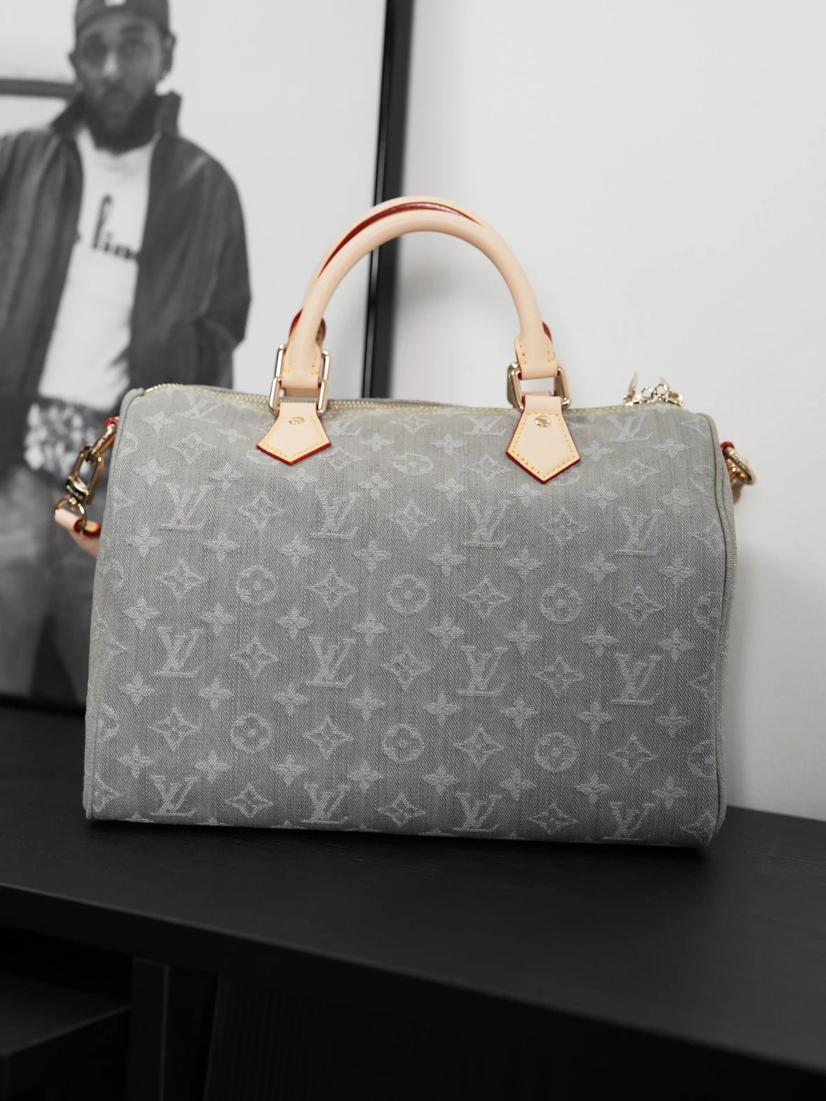 Item ID 8509 Speedy-Soft-30- Gray denim denim removable leather tag - Hardware acce