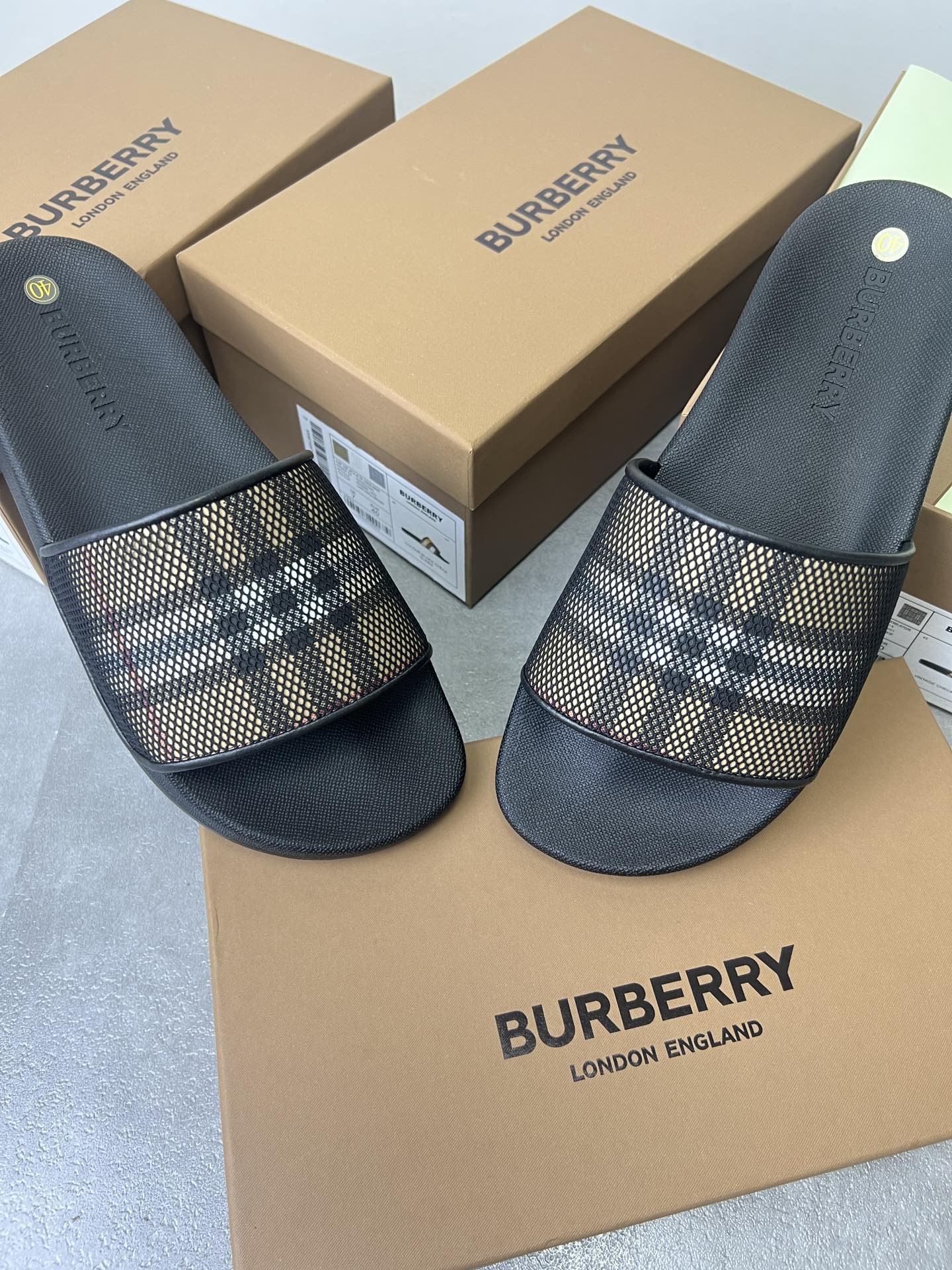 bbr 网眼格纹拖鞋 内衣羊皮