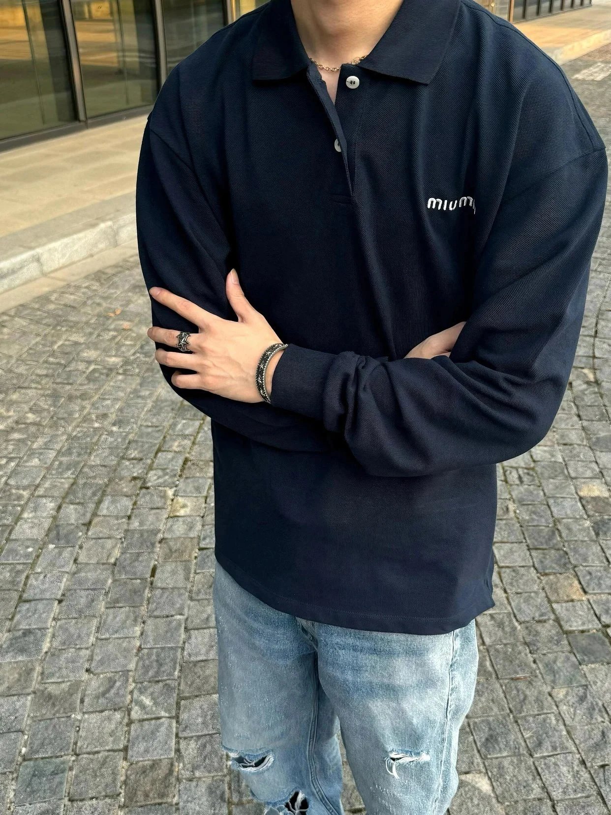 Item ID 8187 M1uM1u- Miu Miu -2024ss- chest embroidery polo shirt - Letter embroide