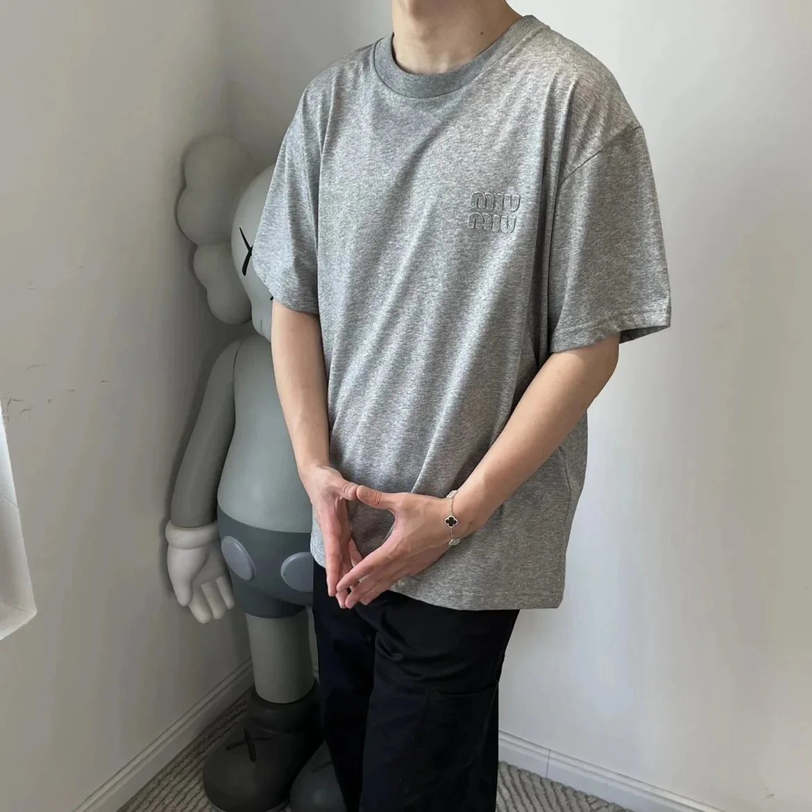 Item ID 8327 Miumiu- Miu Miu -2023ss- patch Logo short sleeves - flower gray - Ultr