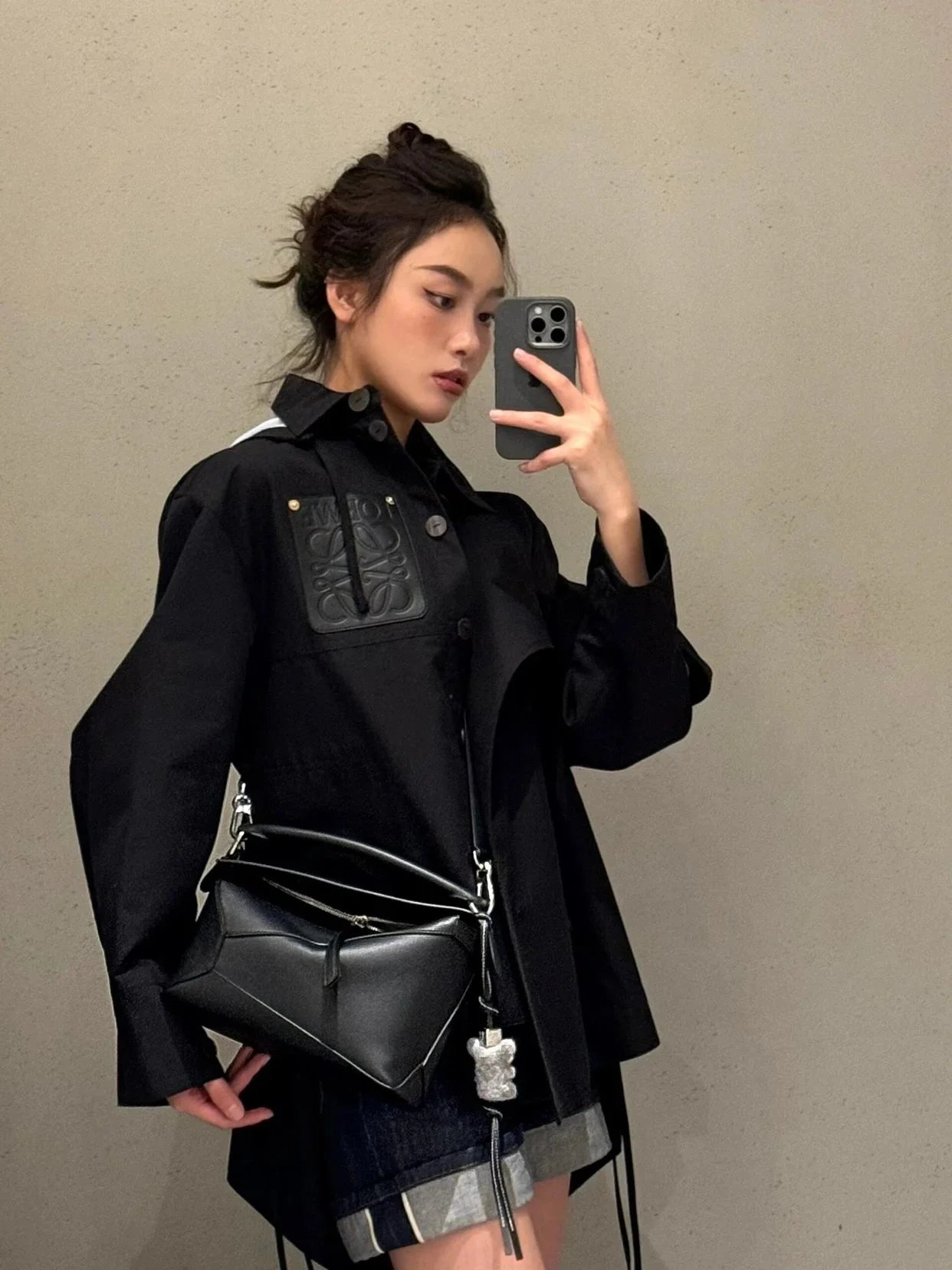 Item ID 8494 L0EWE Roewe Classic Buzz Anagram Leather Embossed Crossbody Bag Detach