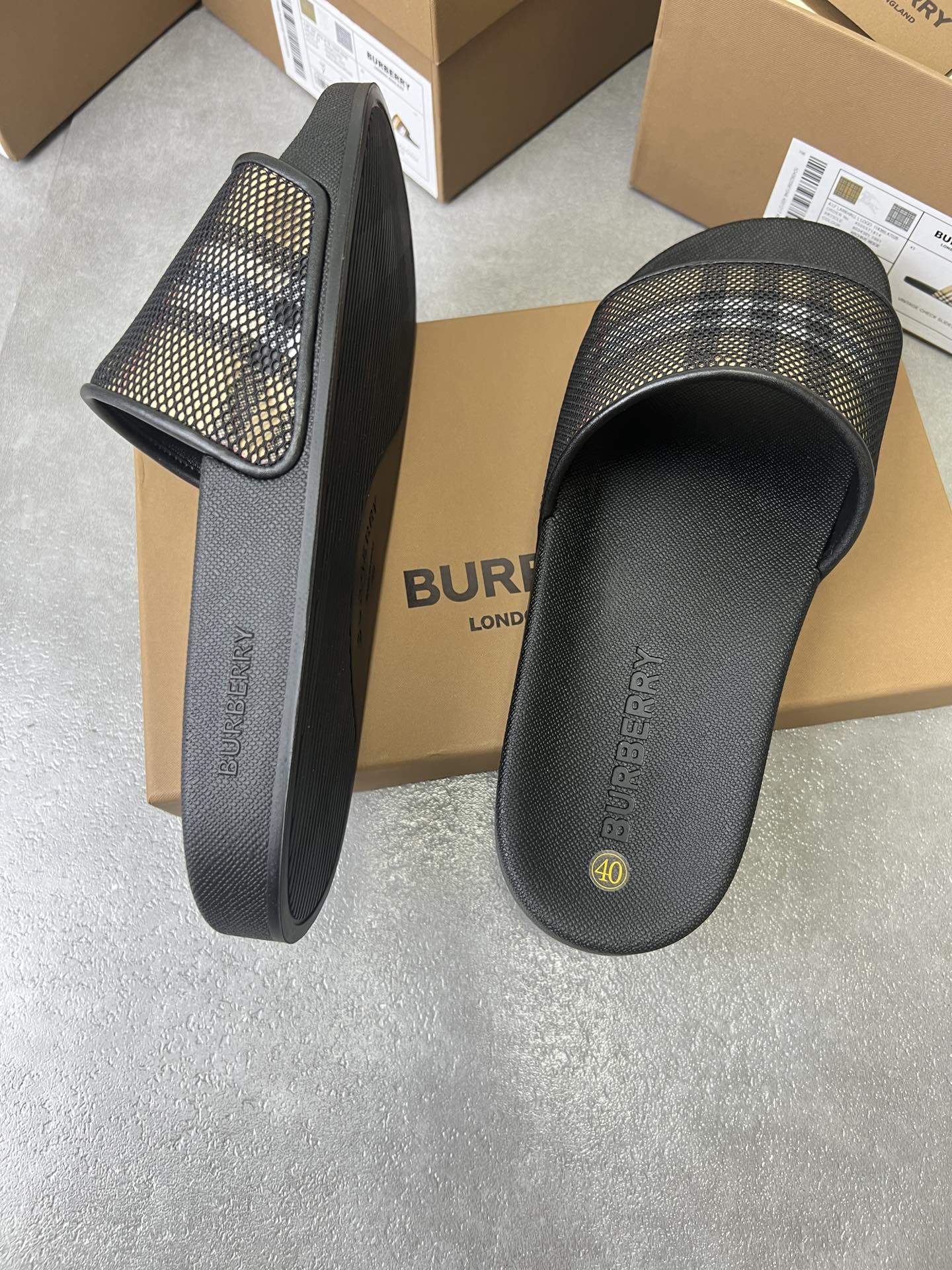 bbr 网眼格纹拖鞋 内衣羊皮