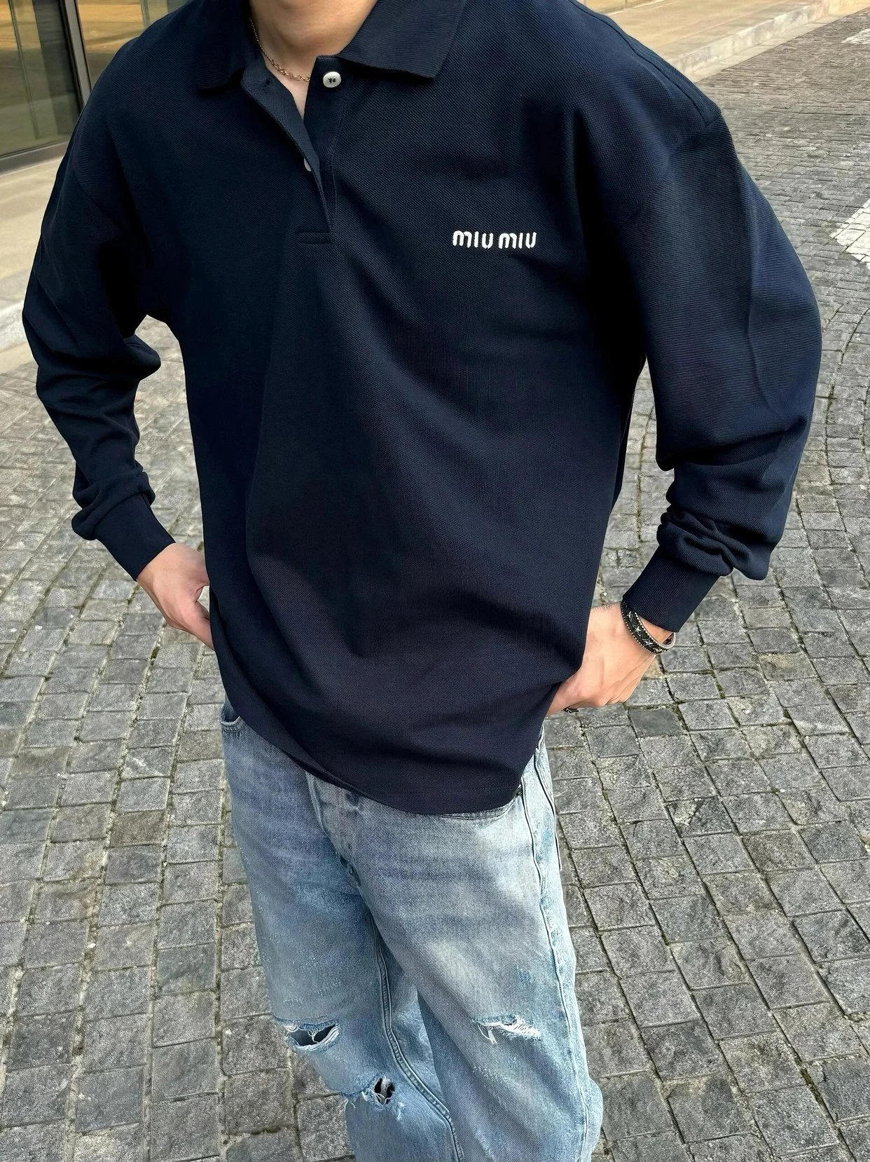 Item ID 8187 M1uM1u- Miu Miu -2024ss- chest embroidery polo shirt - Letter embroide