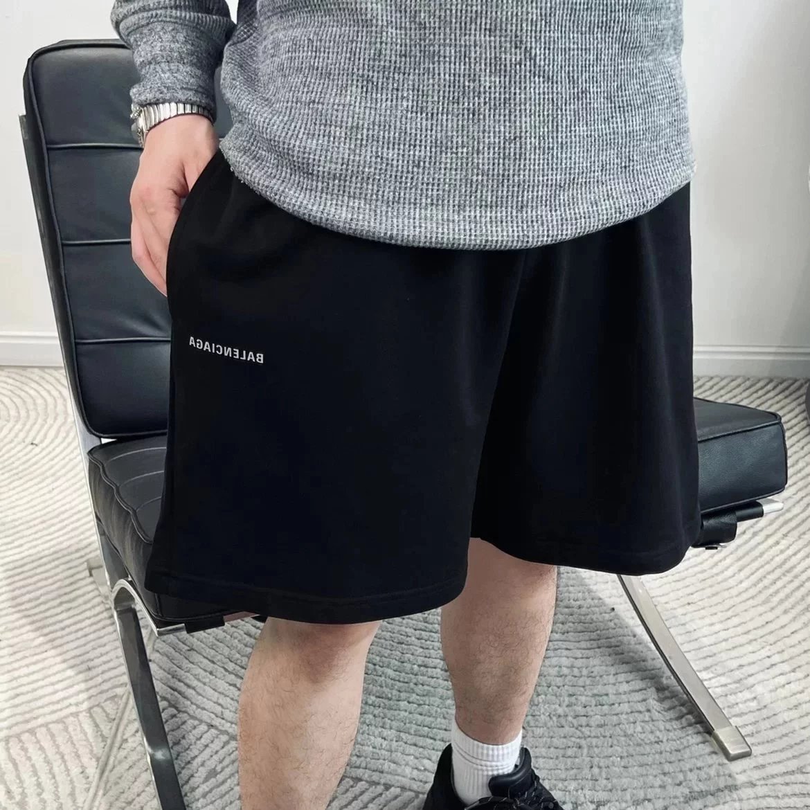 Item ID 8229 Balenci@ga- Paris-2024SS Reflective Letter Shorts - Basic Five Point C