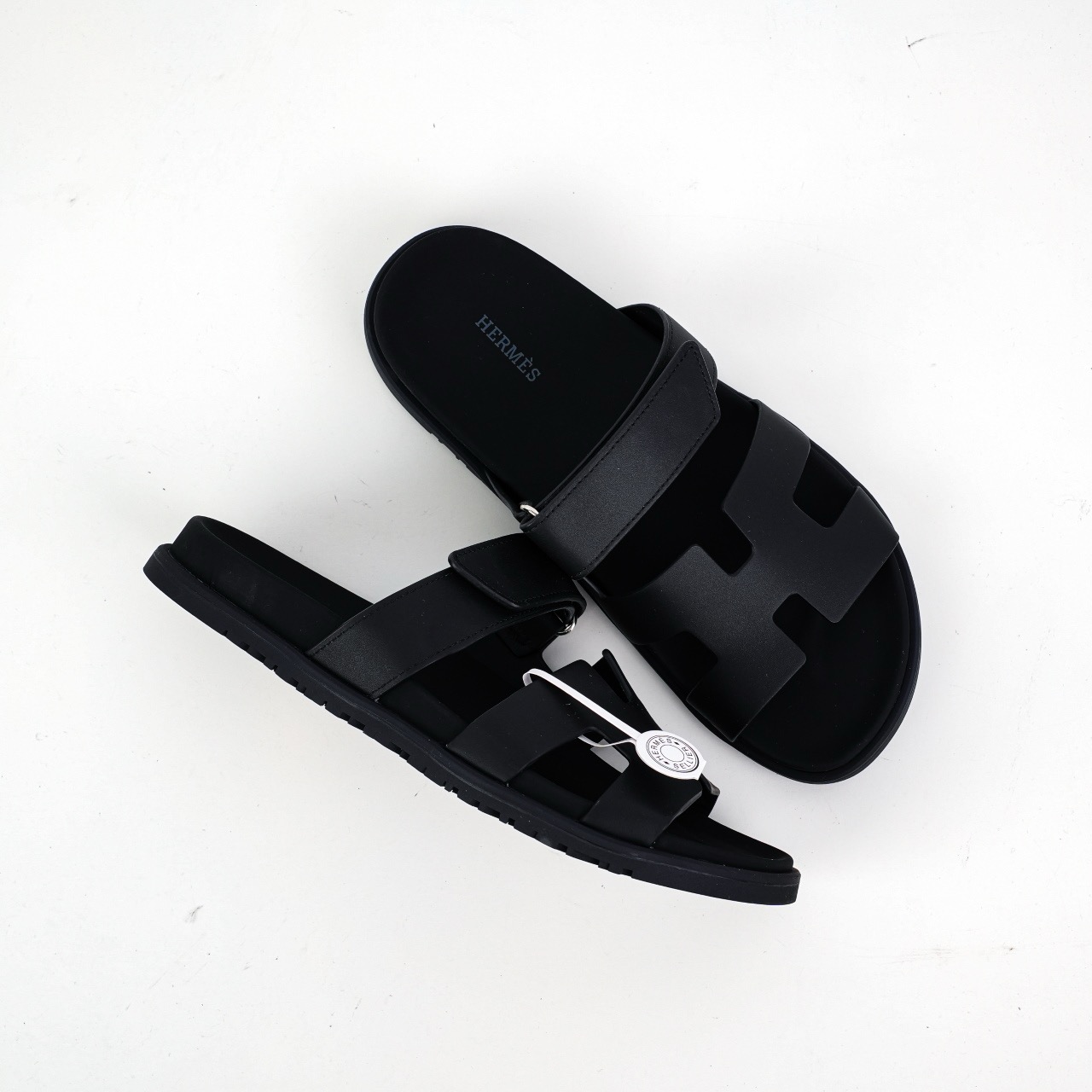 Hermes爱马仕Genius系列鹿皮山羊皮机能凉鞋H拖鞋 黑色