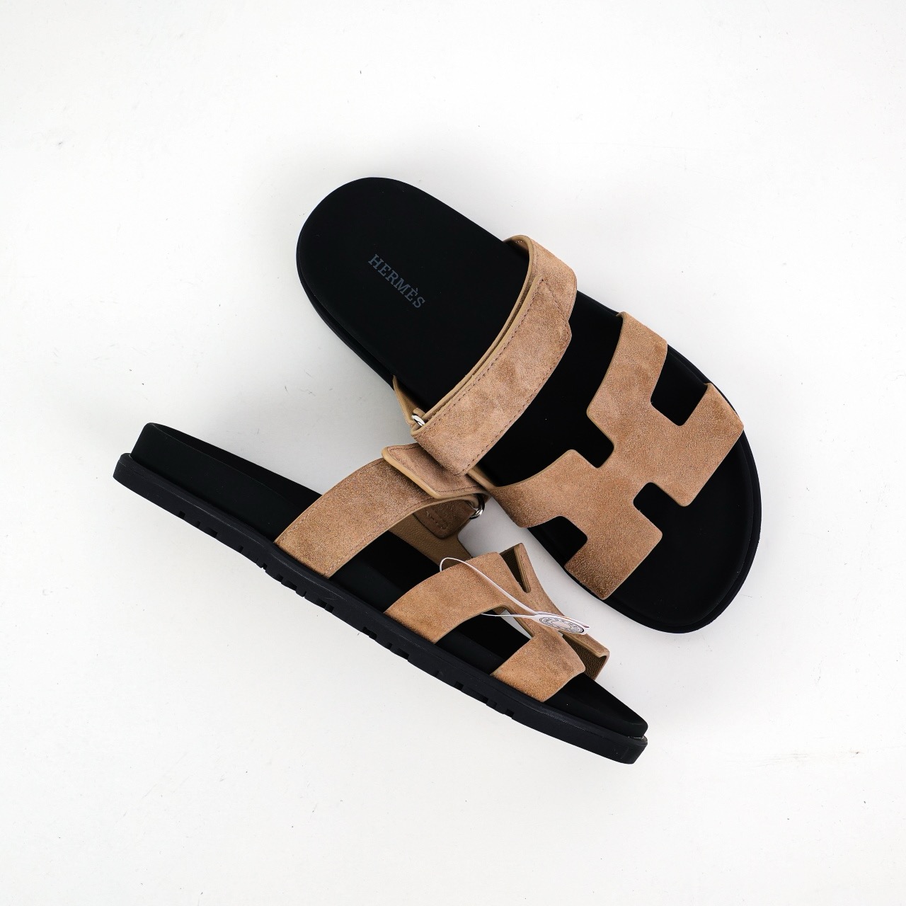 Hermes爱马仕Genius系列鹿皮山羊皮机能凉鞋H拖鞋 卡其色