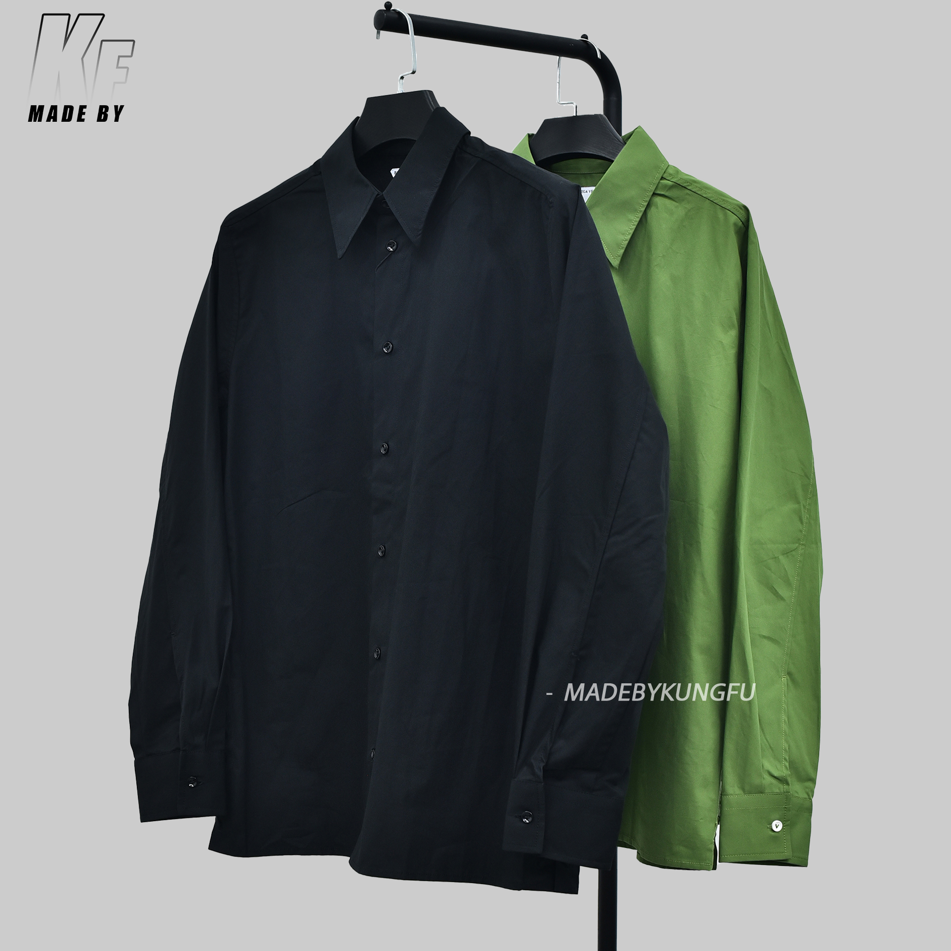 BV葆蝶家长袖衬衫 绿色黑色