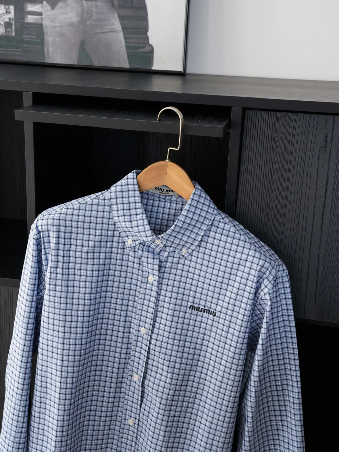 Item ID 8221 Miu Miu -SS25- Plaid Logo embroidered shirt -“40 Tencel blend ” long s