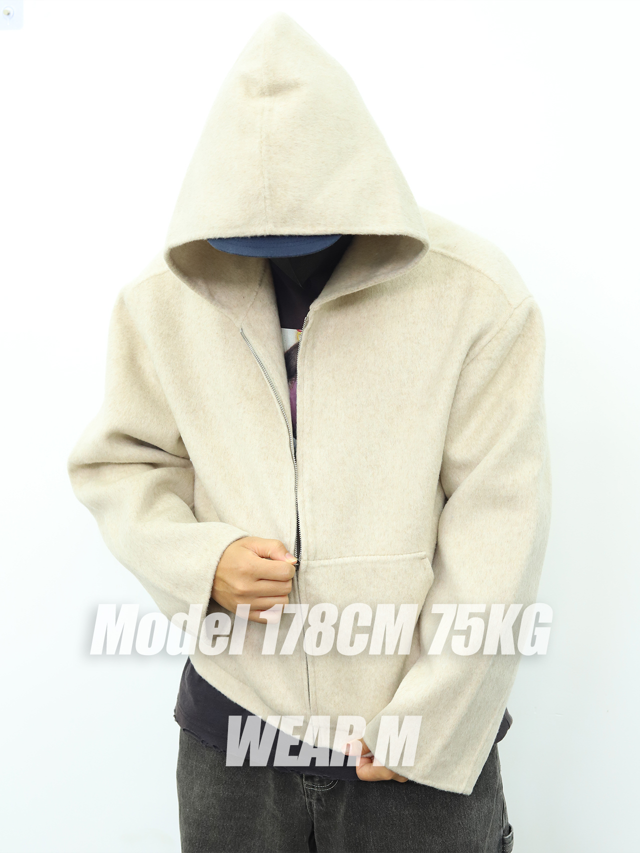 Acne连帽羊绒外套 杏色