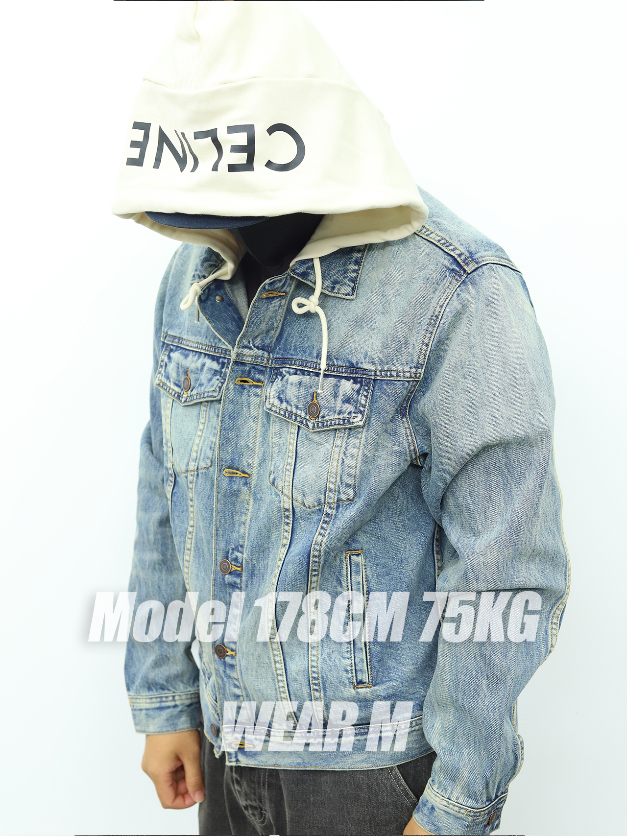 Celine拼接连帽牛仔外套