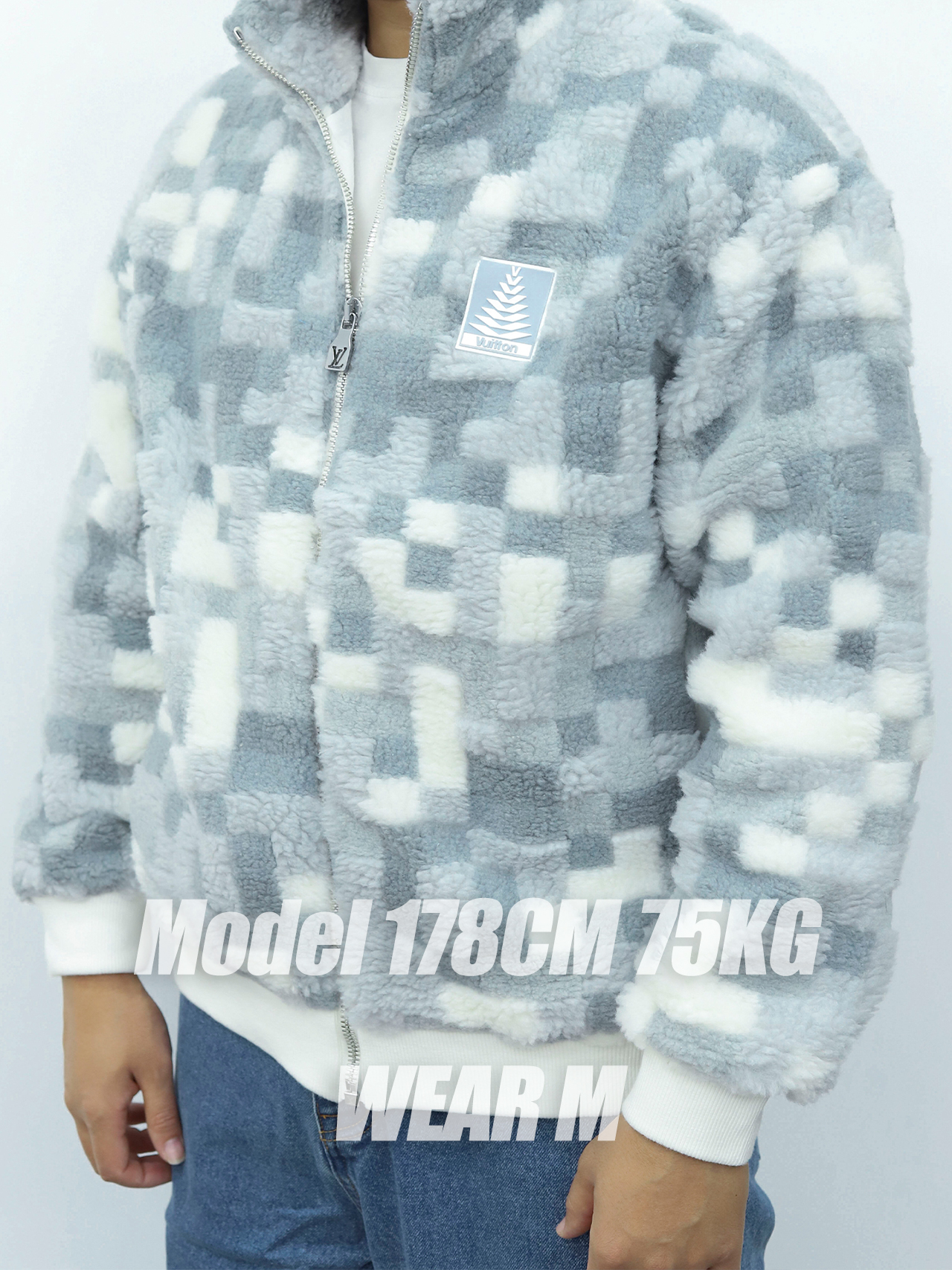 LV格子绒感拉链外套 蓝白色