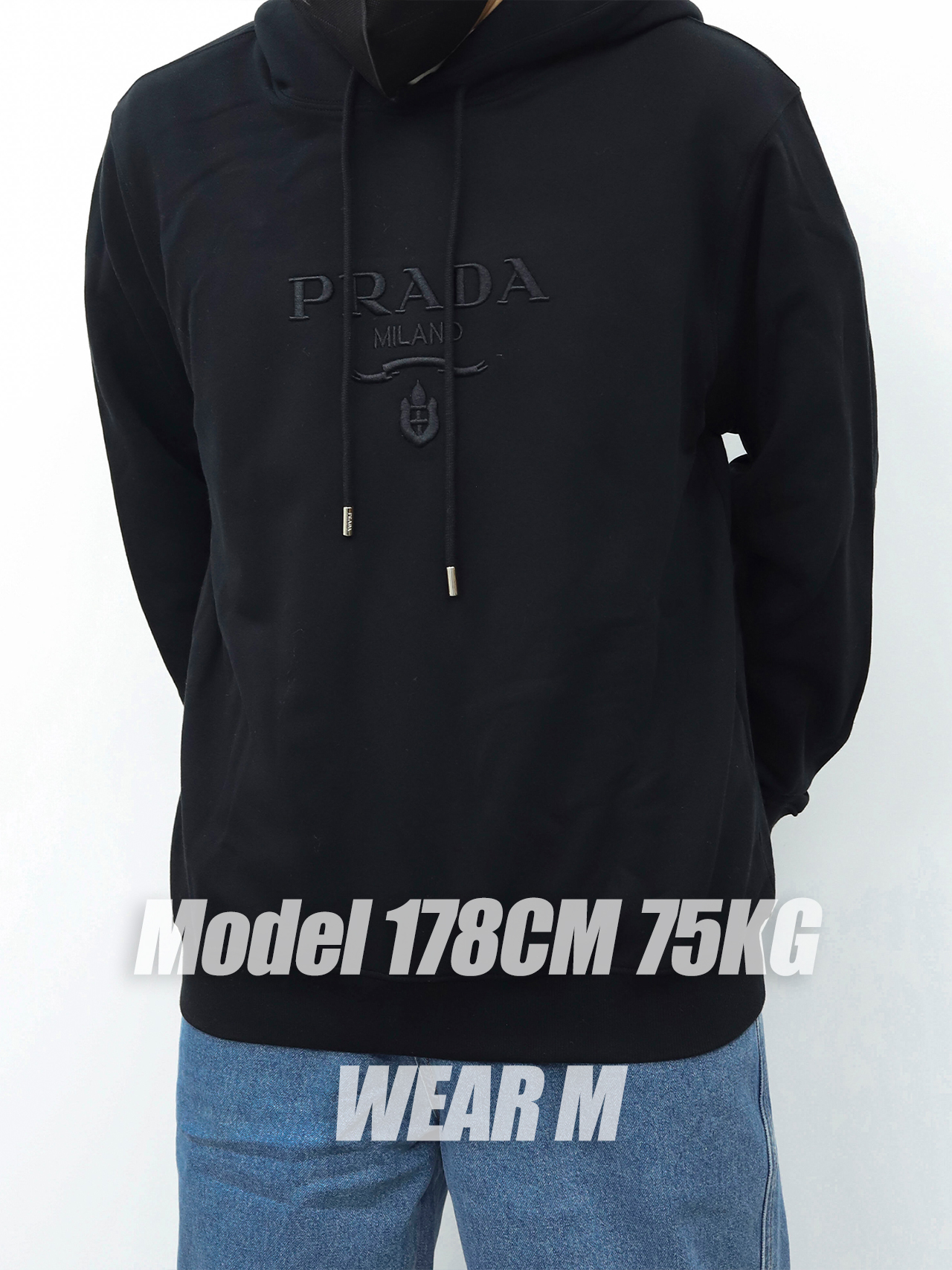 PRADA连帽抽绳卫衣 黑色