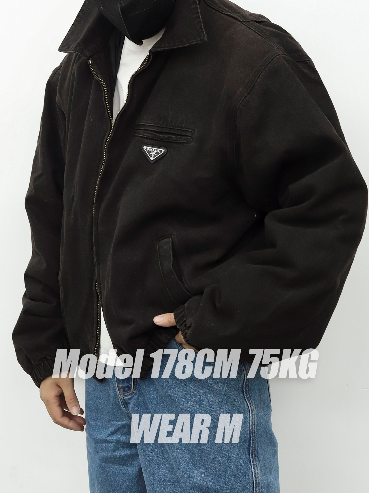 PRADA做旧飞行员拉链棉服 棕色