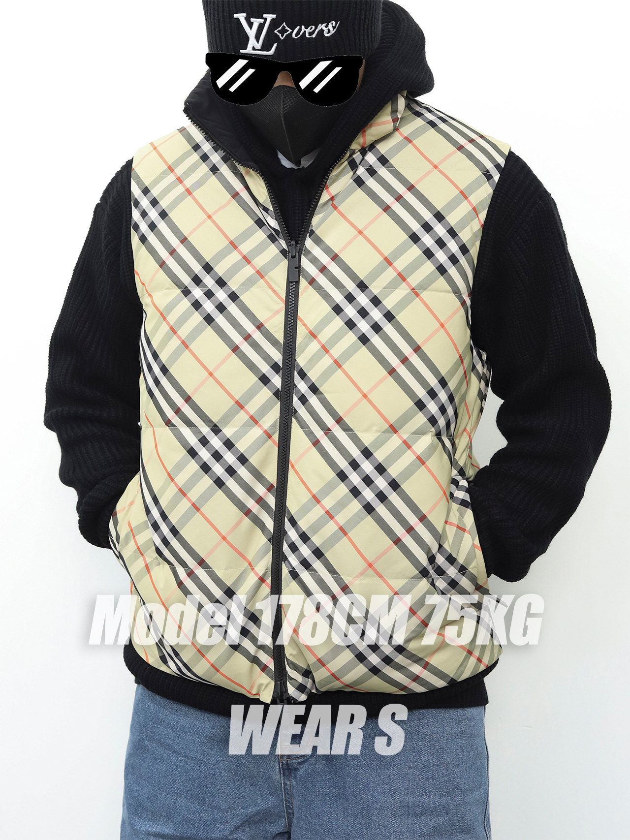 BBR两面穿羽绒马甲 格子