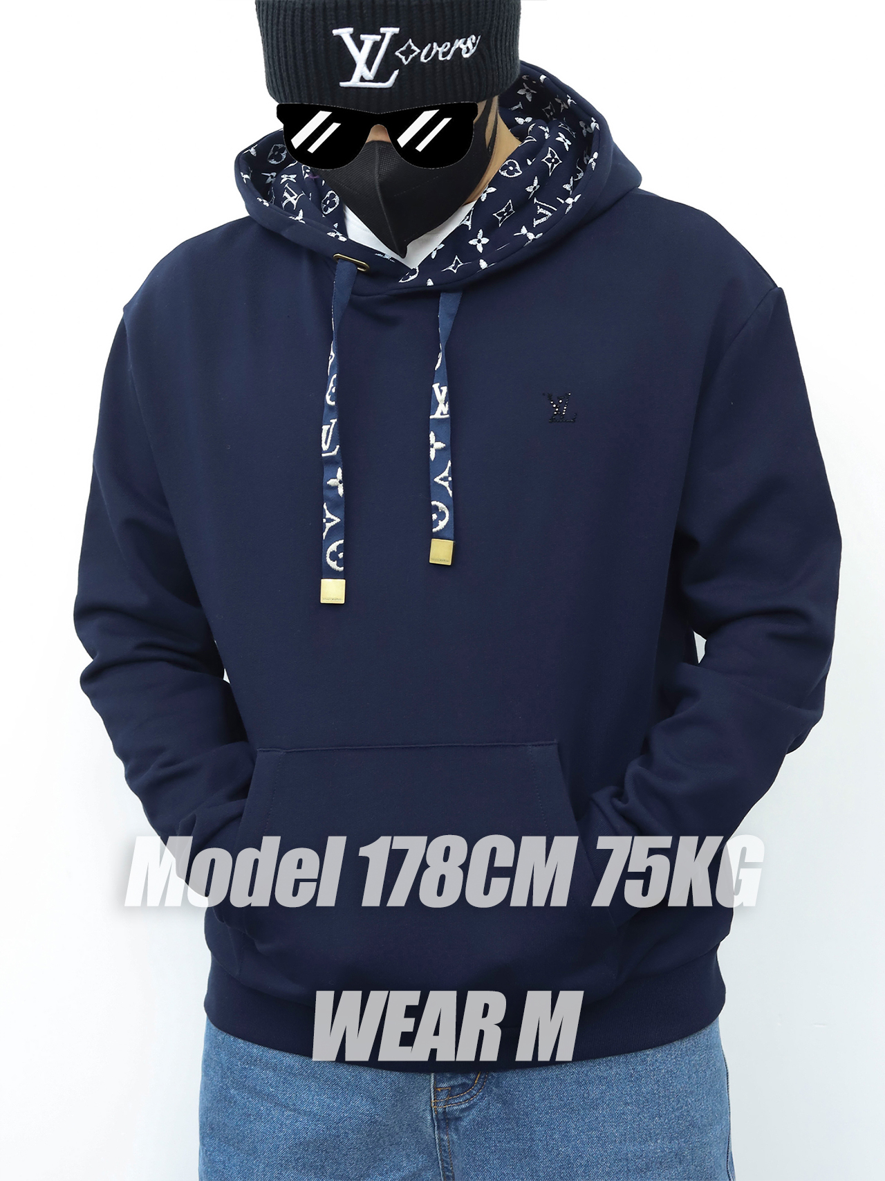 LV连帽抽绳印花卫衣 蓝色