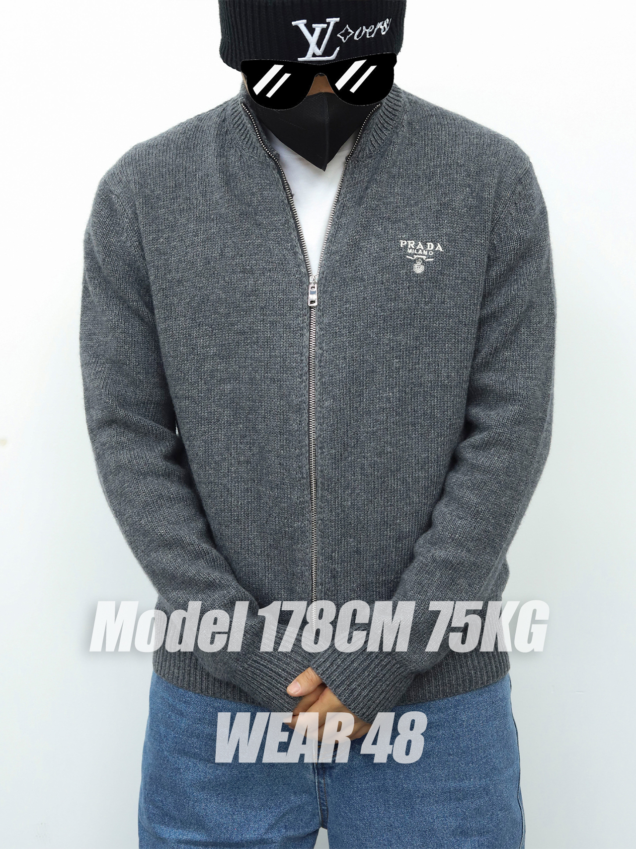 PRADA拉链开合毛衣 灰色
