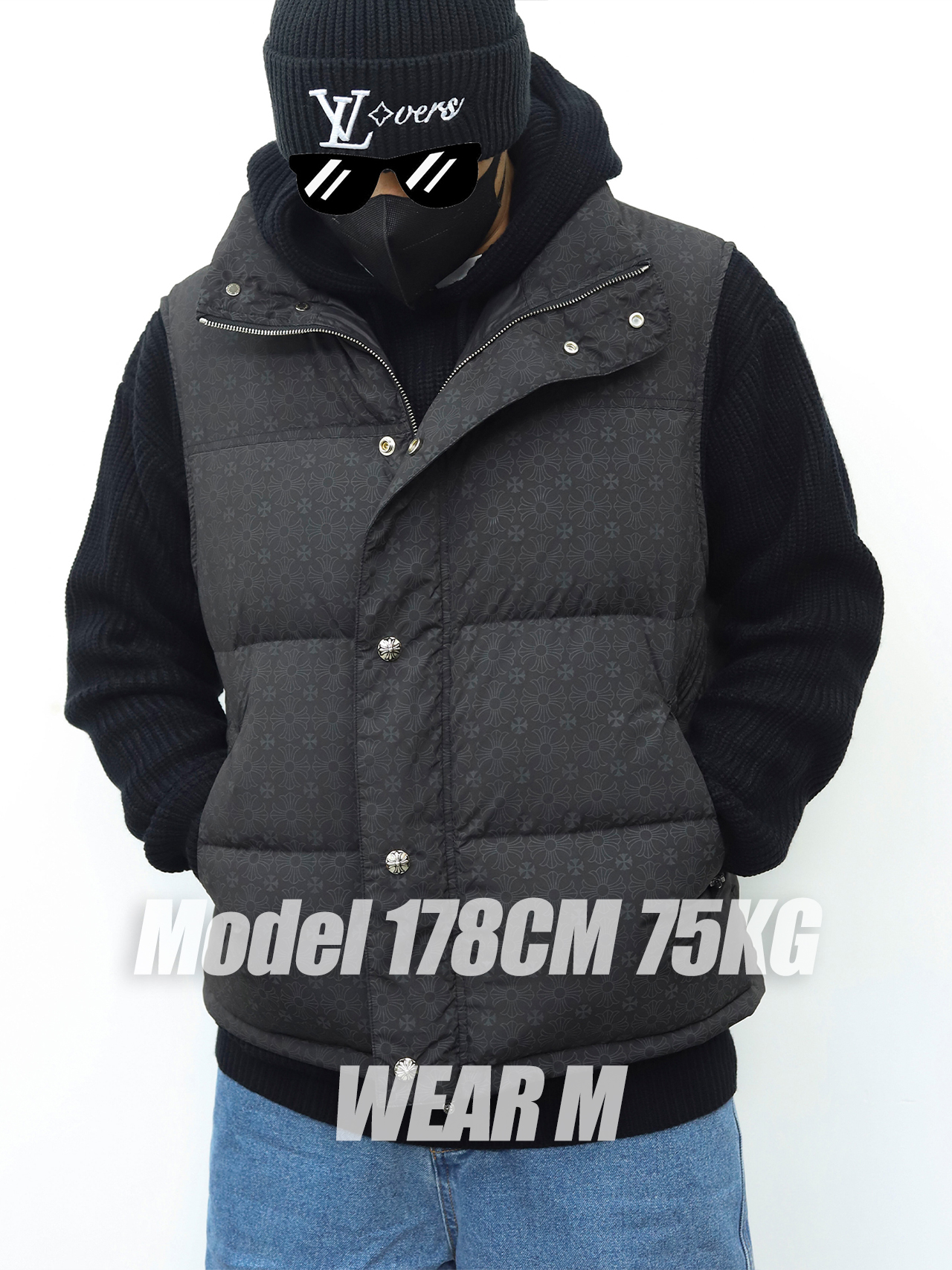 克罗心羽绒马甲 暗纹黑